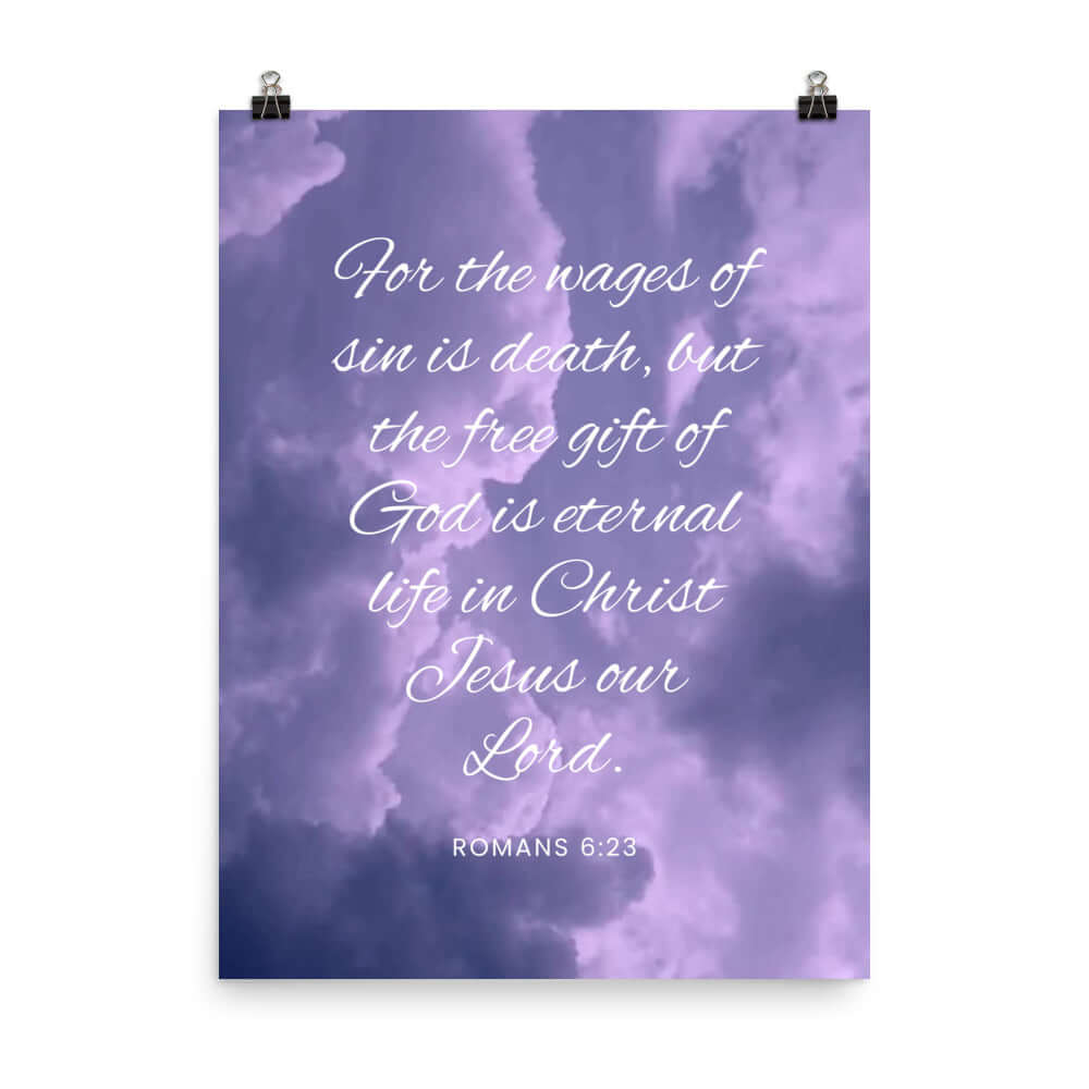 Romans 6:23 Bible Verse, free gift Premium Luster Photo Paper Poster Wall Art 18″×24″