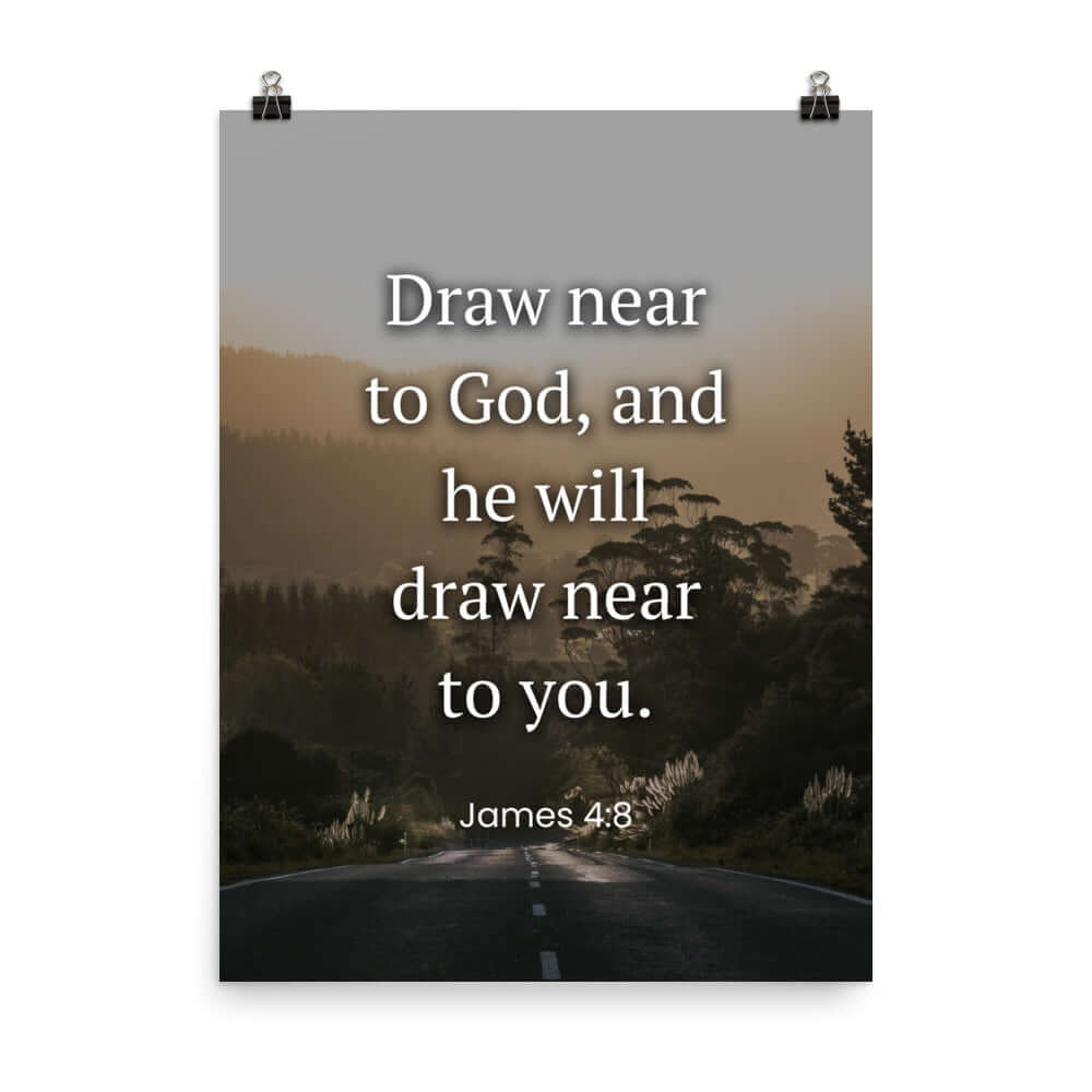James 4:8 Bible Verse, Cleanse your Premium Luster Photo Paper Poster Wall Art 18″×24″