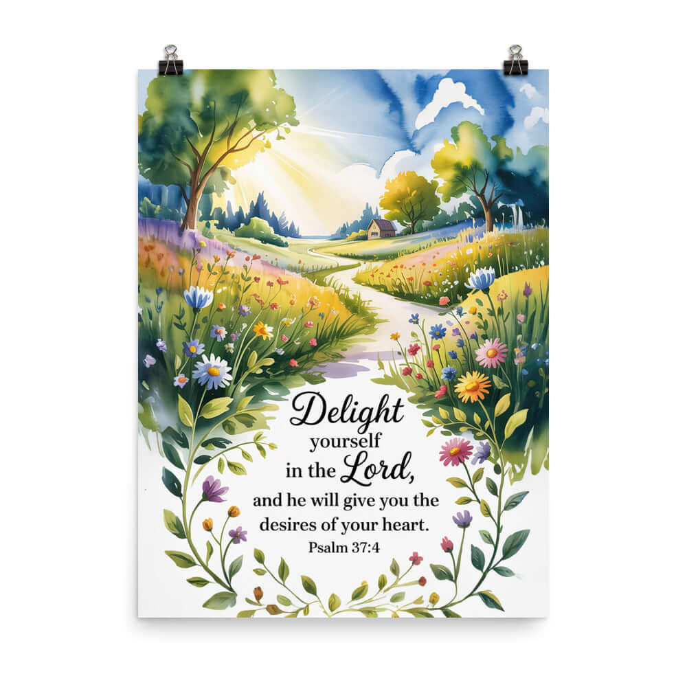 Psalm 37:4 Bible Verse, desires Premium Luster Photo Paper Poster 18″×24″