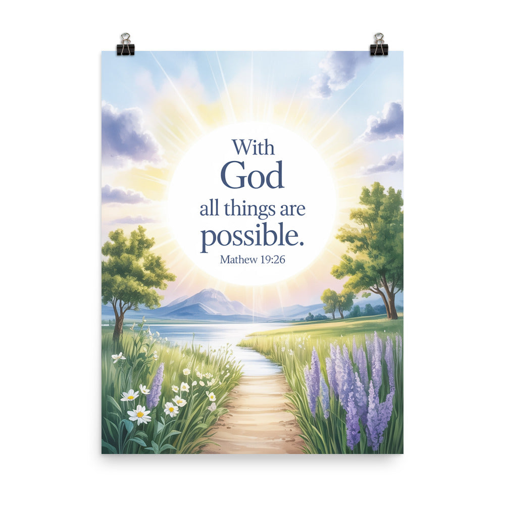 Matthew 19:26 Bible Verse Looking at Premium Luster Photo Paper Poster 18″×24″