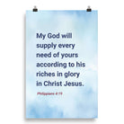 Philippians 4:19 Bible Verse, God will supply Premium Luster Photo Paper Poster Wall Art 20″×30″