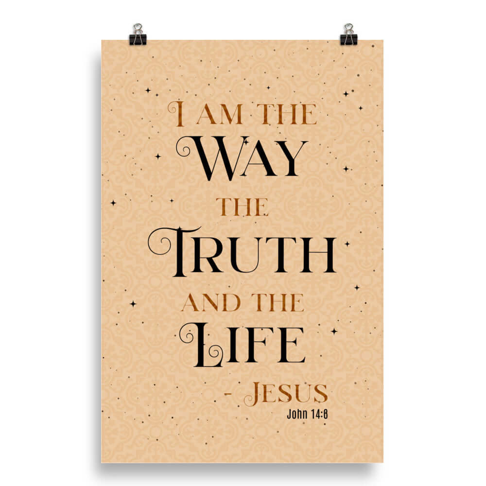 John 14:6 Bible Verse, Color Text Brown Background Premium Luster Photo Paper Poster Wall Art 20″×30″
