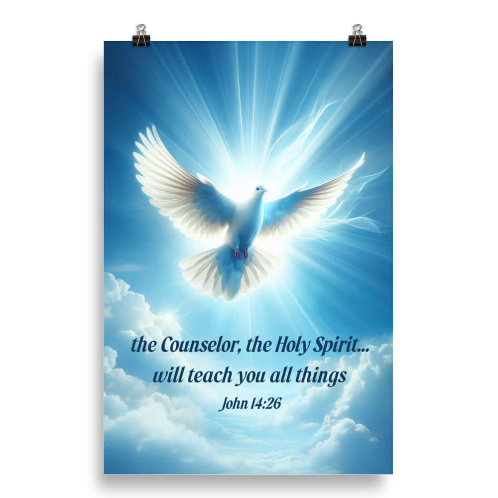 John 14:26 Bible Verse, Holy Spirit Dove Premium Luster Photo Paper Poster Wall Art 20″×30″