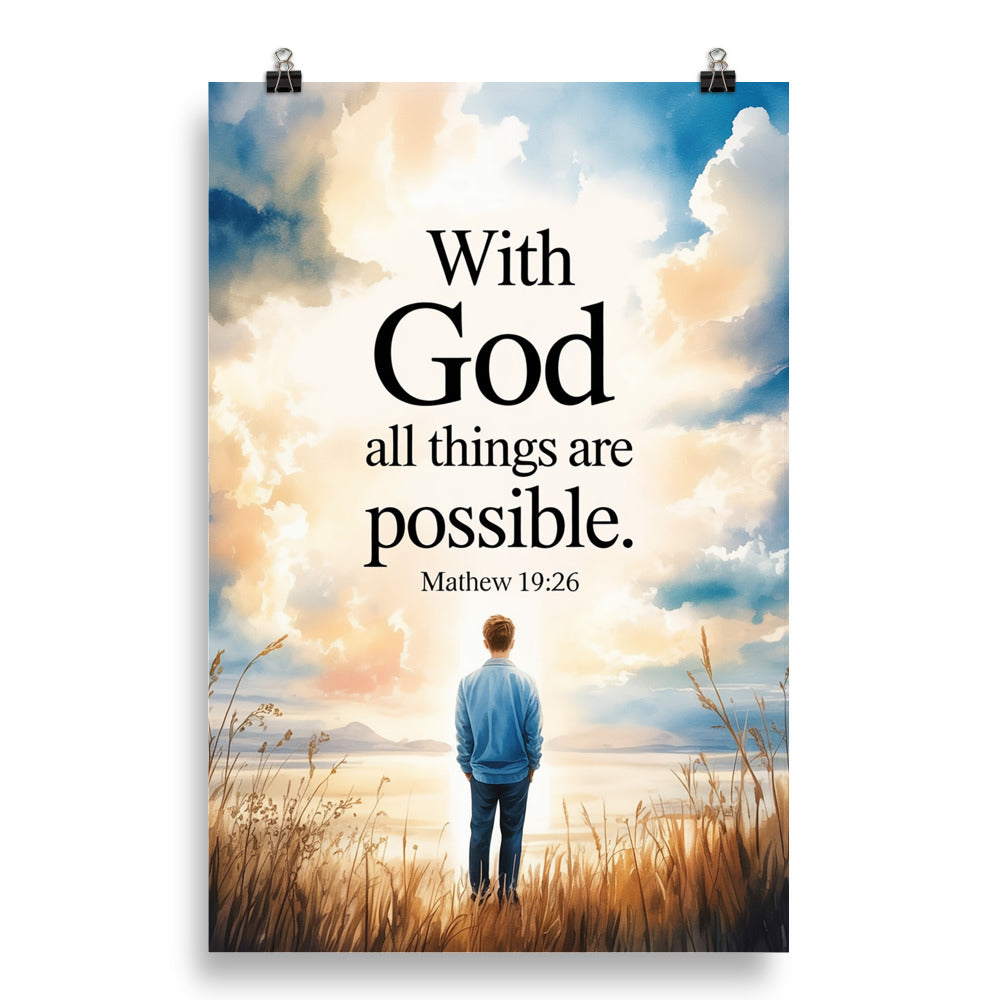 Matthew 19:26 Bible Verse Jesus Premium Luster Photo Paper Poster 20″×30″