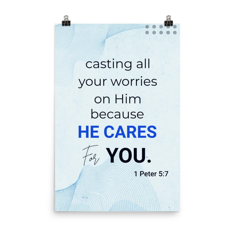1 Peter 5:7 Bible Verse, casting all your worries on Him Premium Luster Photo Paper Poster Wall Art 24″×36″