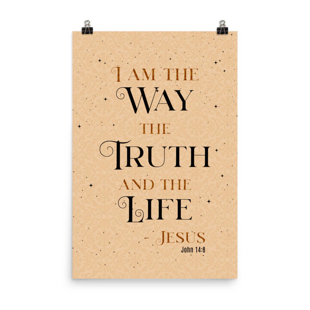 John 14:6 Bible Verse, Color Text Brown Background Premium Luster Photo Paper Poster Wall Art 24″×36″