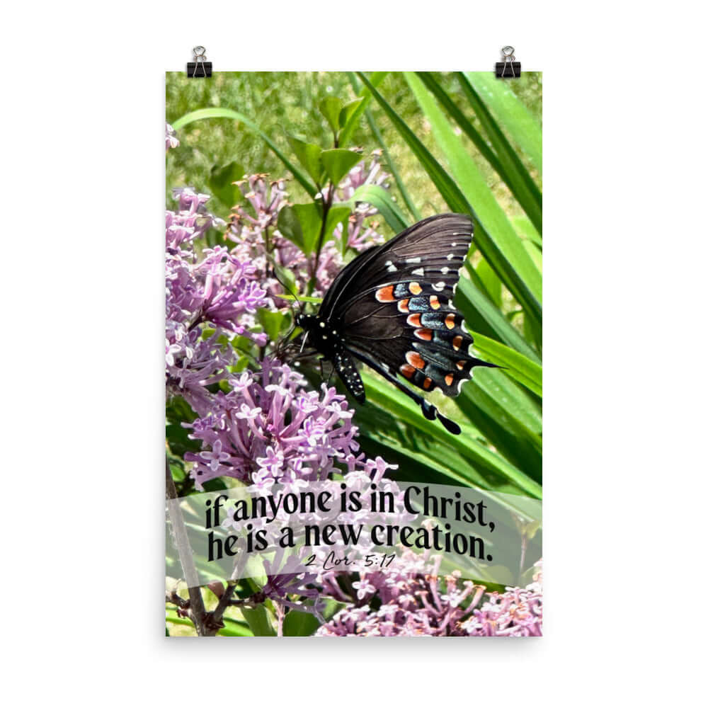 2 Corinthians 5:17 Bible Verse, Butterfly Premium Luster Photo Paper Poster Wall Art 24″×36″