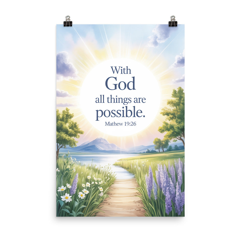 Matthew 19:26 Bible Verse Looking at Premium Luster Photo Paper Poster 24″×36″