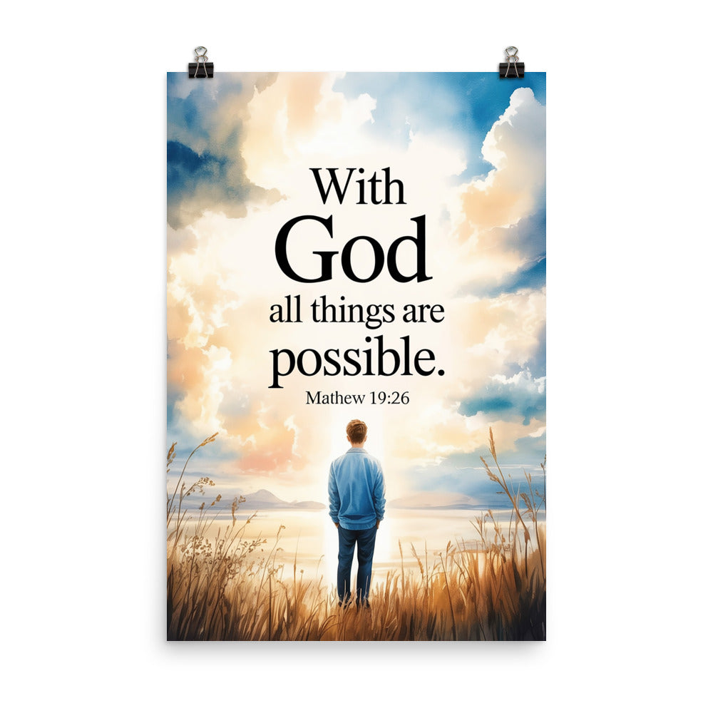 Matthew 19:26 Bible Verse Jesus Premium Luster Photo Paper Poster 24″×36″