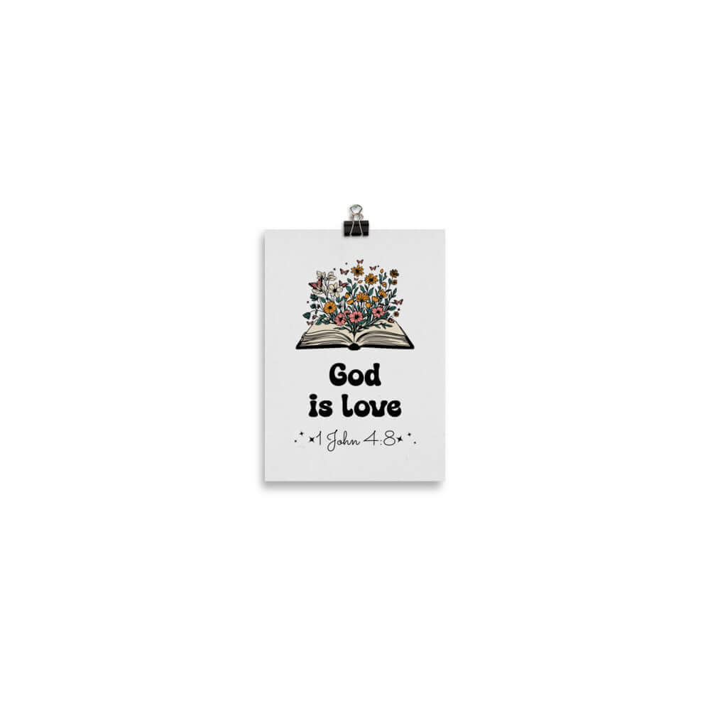 1 John 4:8 Bible Verse, God is Love Premium Luster Photo Paper Poster Wall Art 5″×7″