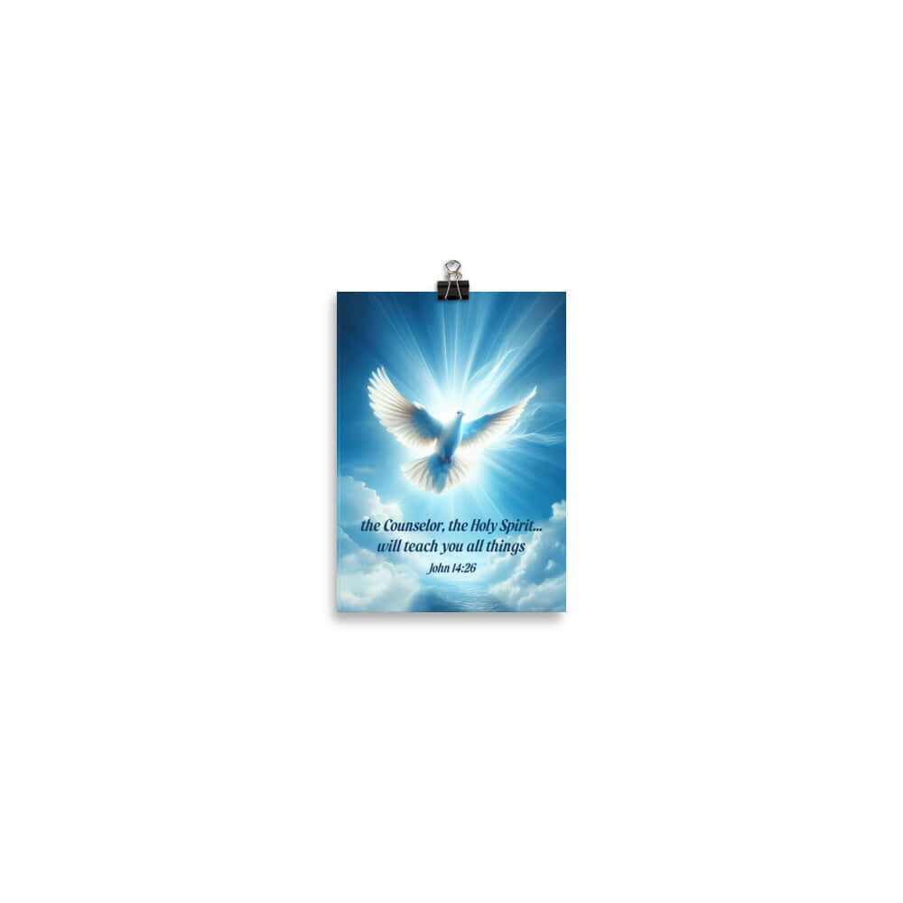 John 14:26 Bible Verse, Holy Spirit Dove Premium Luster Photo Paper Poster Wall Art 5″×7″
