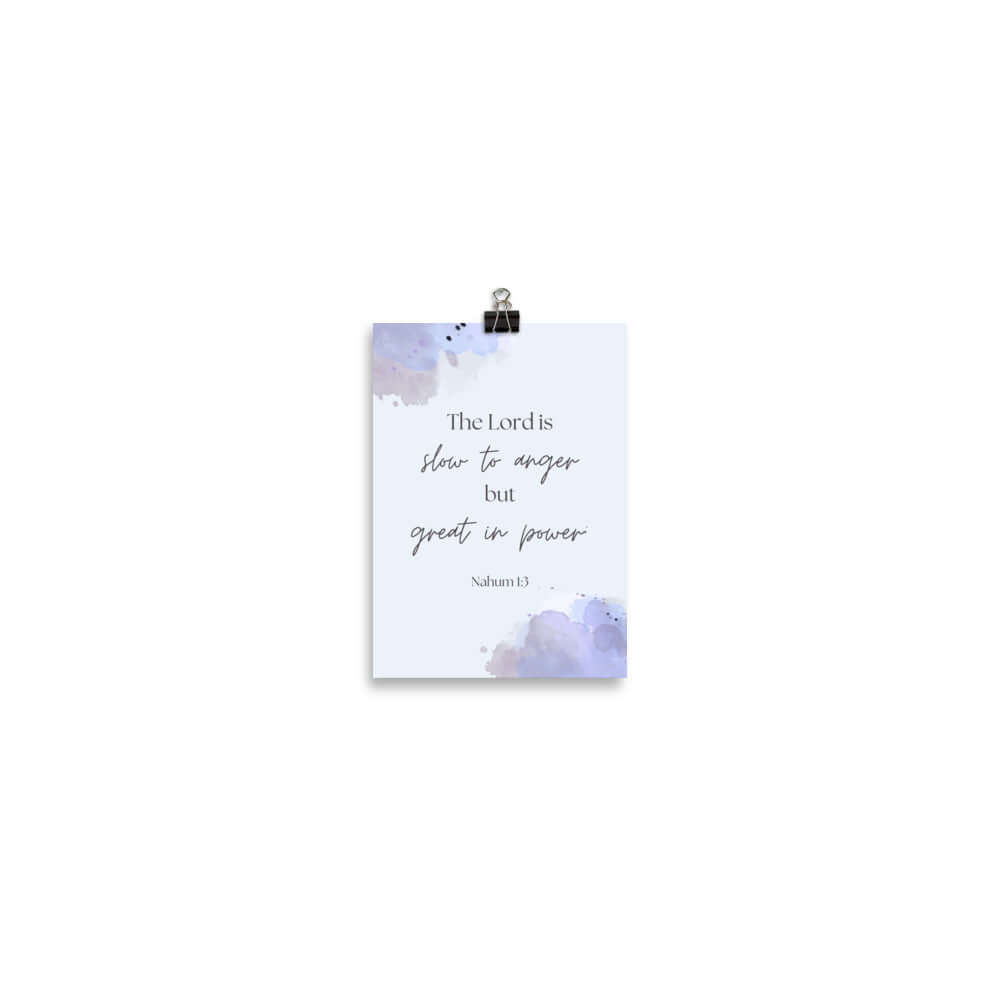 Nahum 1:3 Bible Verse, great in power Premium Luster Photo Paper Poster Wall Art 5″×7″