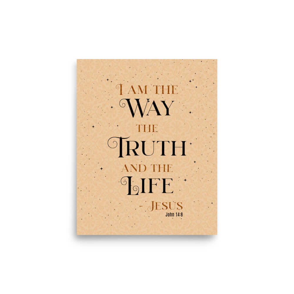 John 14:6 Bible Verse, Color Text Brown Background Premium Luster Photo Paper Poster Wall Art
