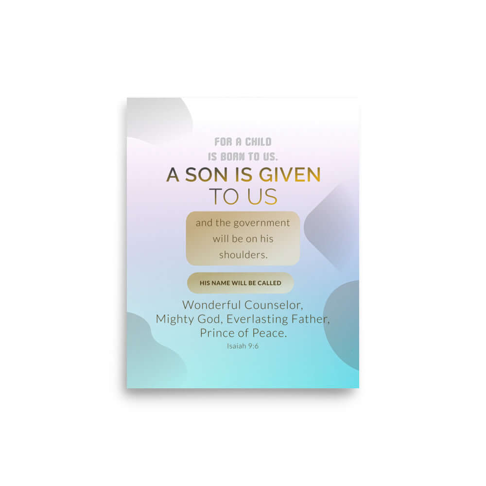 Isaiah 9:6 Bible Verse, Wonderful Counselor Premium Luster Photo Paper Poster Wall Art