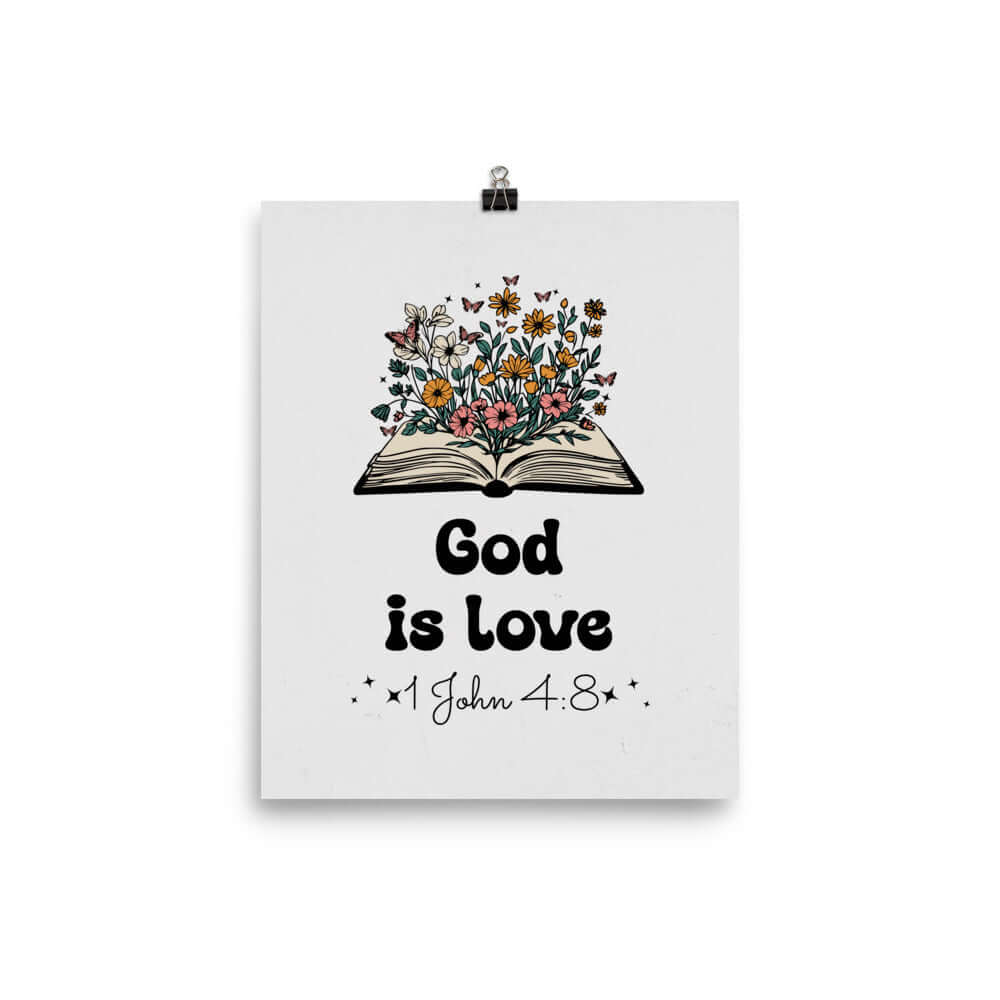 1 John 4:8 Bible Verse, God is Love Premium Luster Photo Paper Poster Wall Art 8″×10″