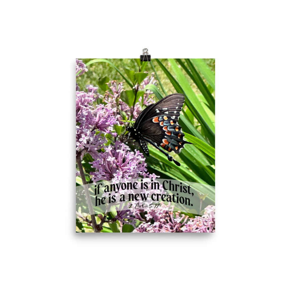 2 Corinthians 5:17 Bible Verse, Butterfly Premium Luster Photo Paper Poster Wall Art 8″×10″
