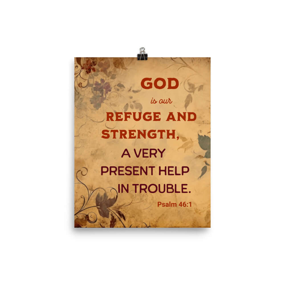 Psalm 46:1 Bible Verse, God is Our Refuge Premium Luster Photo Paper Poster Wall Art 8″×10″