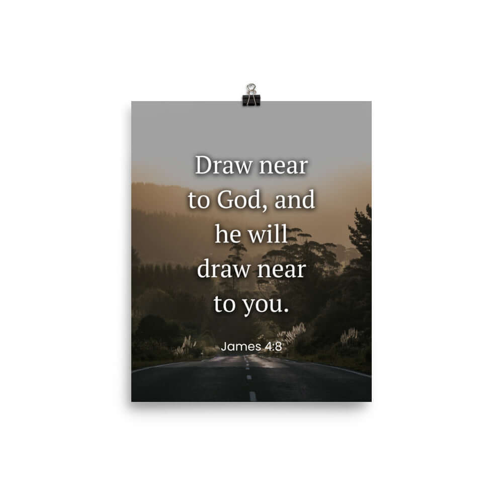 James 4:8 Bible Verse, Cleanse your Premium Luster Photo Paper Poster Wall Art 8″×10″