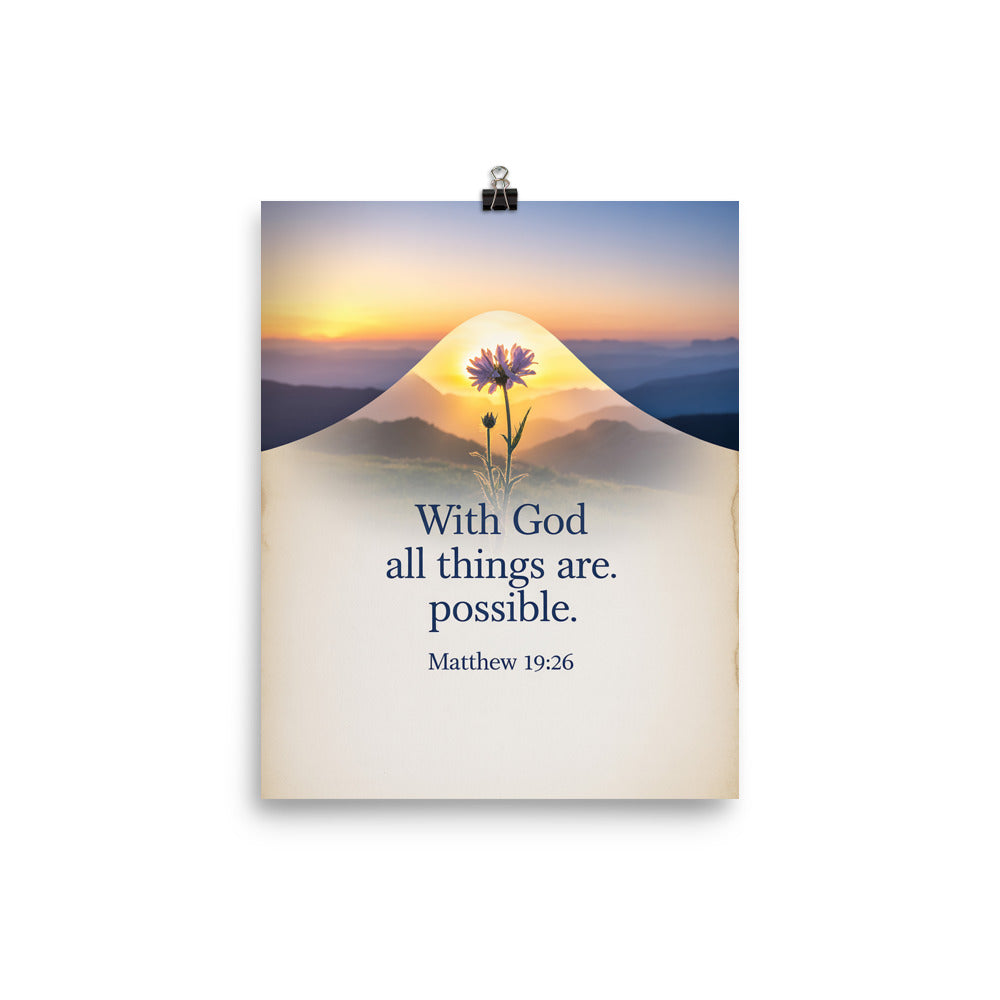 Matthew 19:26 Bible Verse at them Premium Luster Photo Paper Poster 8″×10″