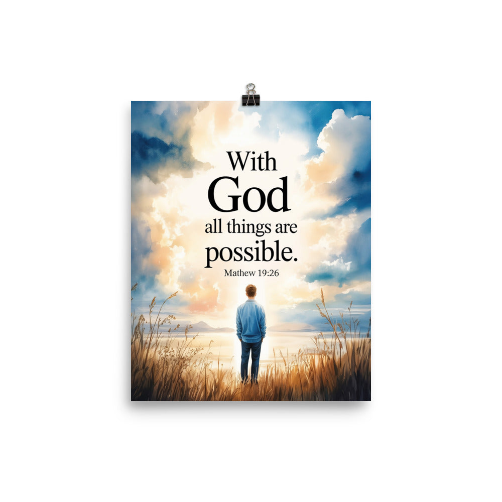 Matthew 19:26 Bible Verse Jesus Premium Luster Photo Paper Poster 8″×10″