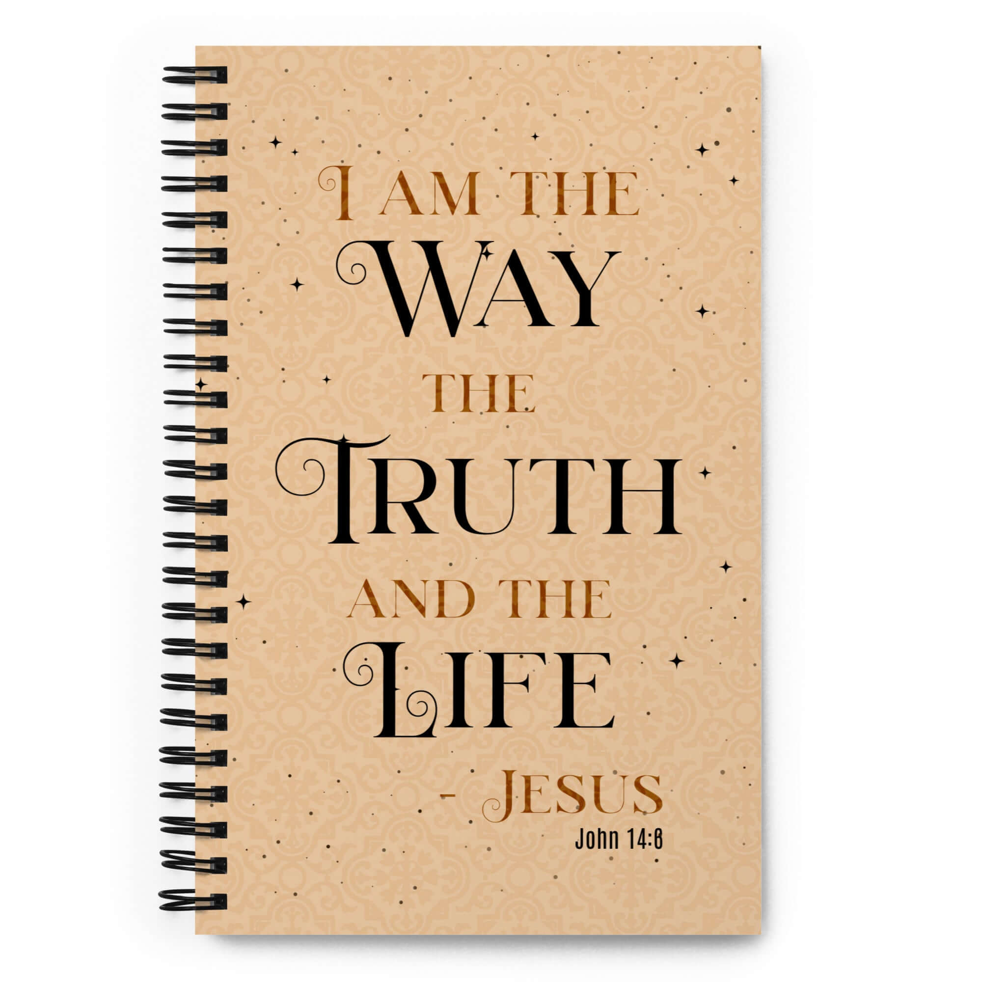 John 14:6 Bible Verse, Color Text Brown Background Spiral Notebook Stationery Default Title