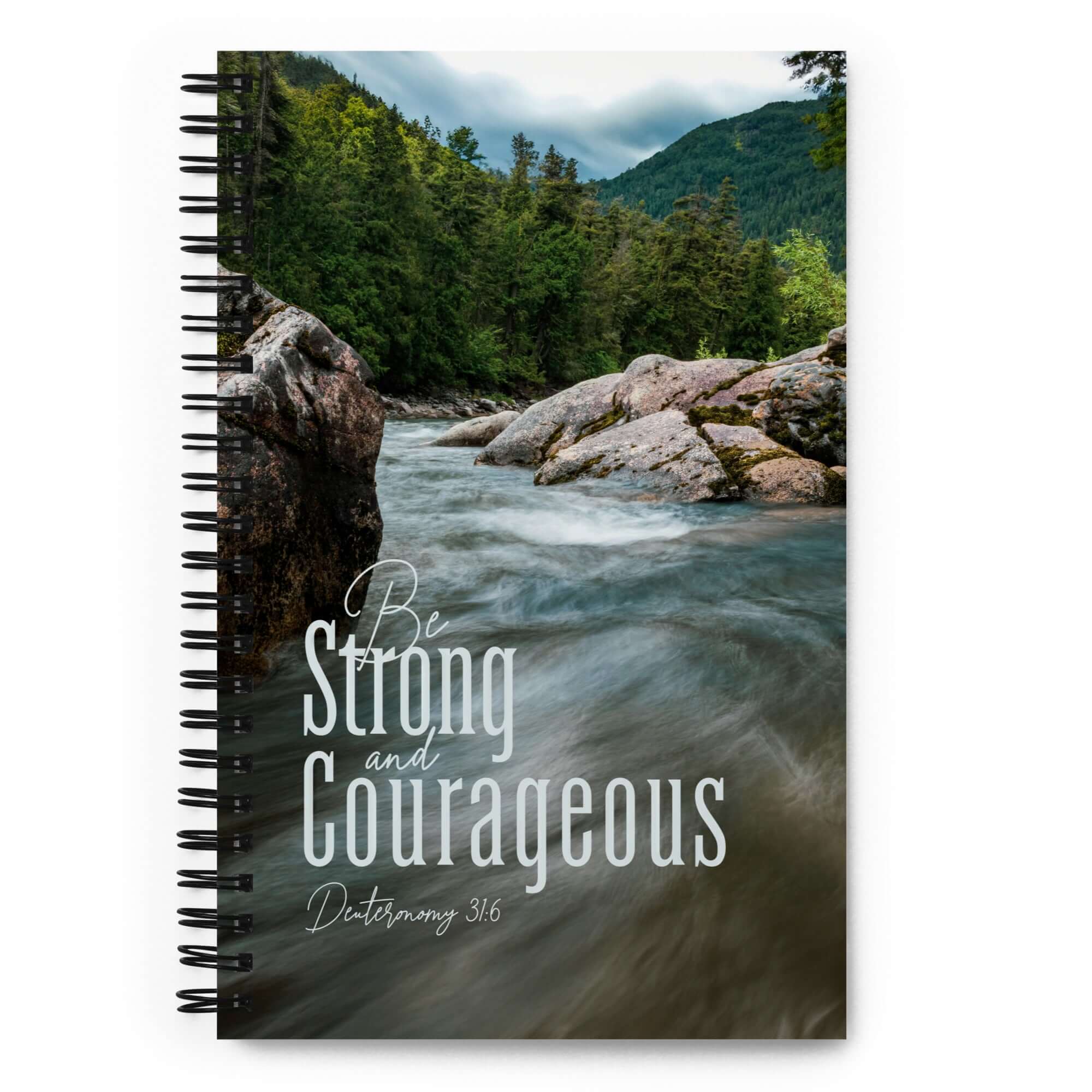 Deuteronomy 31:6 Bible Verse, Be strong and courageous Spiral Notebook Stationery Default Title