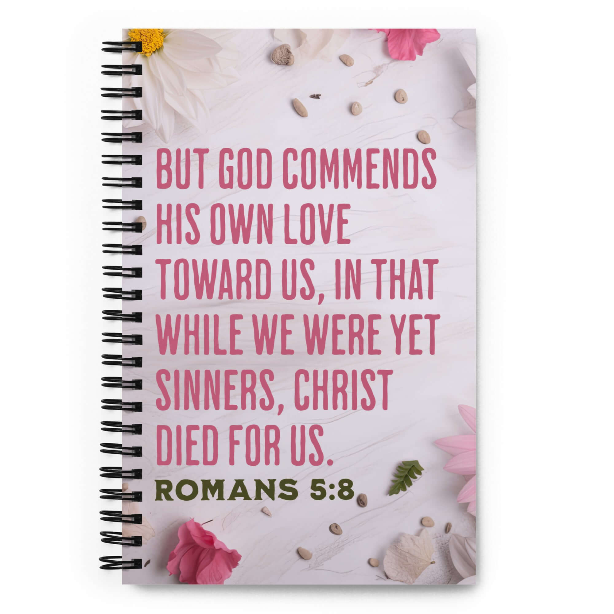 Romans 5:8 Bible Verse, Christ Died for Us Spiral Notebook Stationery Default Title