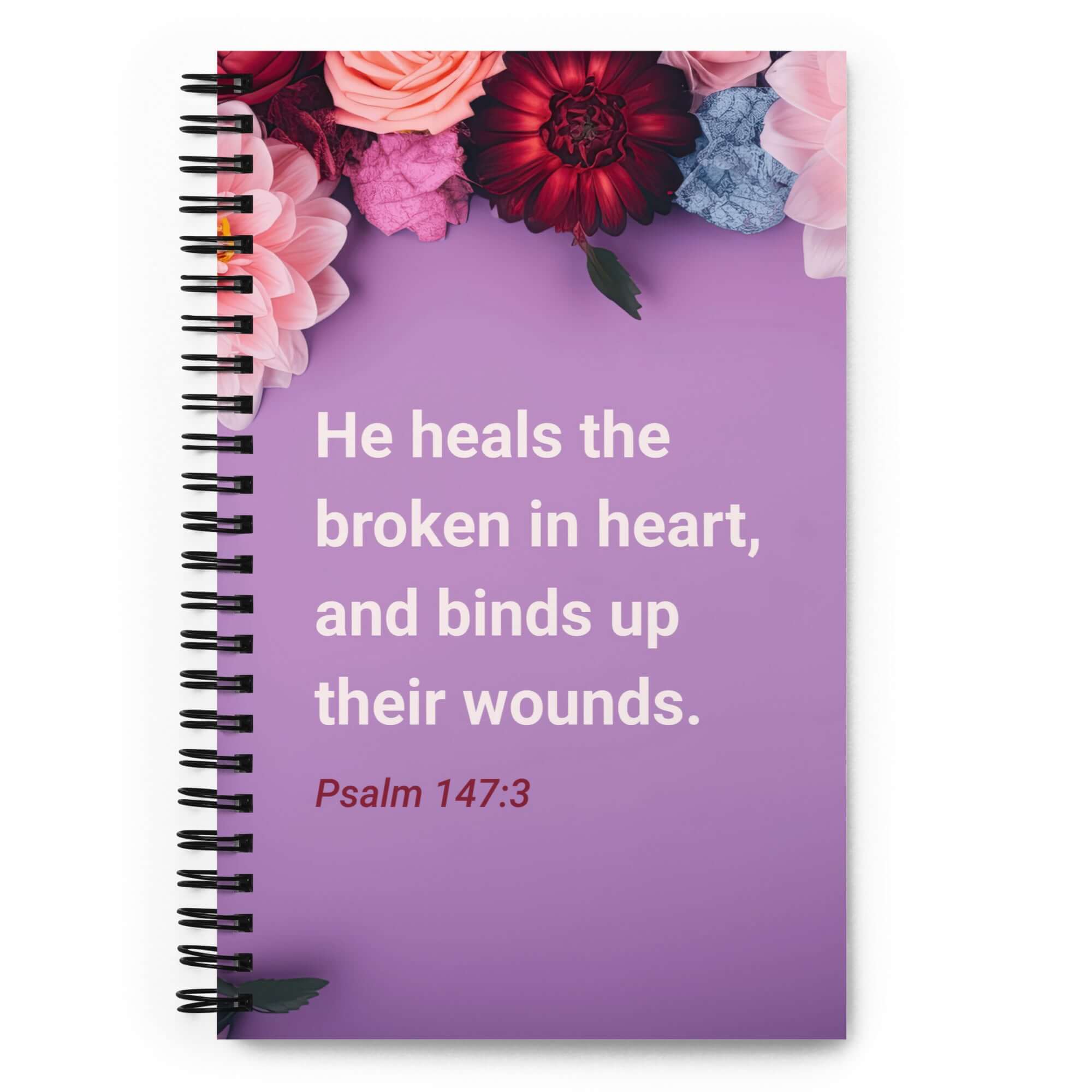 Psalm 147:3 Bible Verse, He heals the broken Spiral Notebook Stationery Default Title