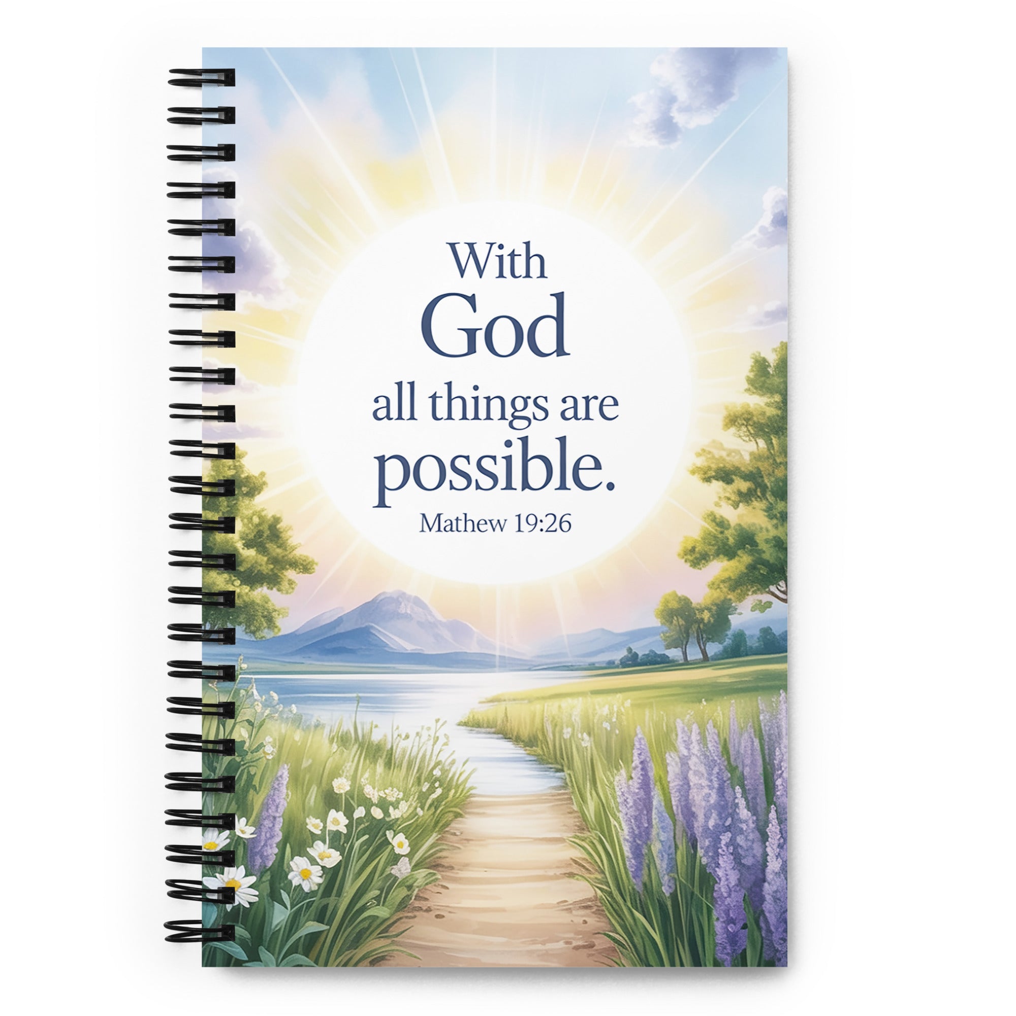 Matthew 19:26 Bible Verse Looking at Spiral Notebook Default Title