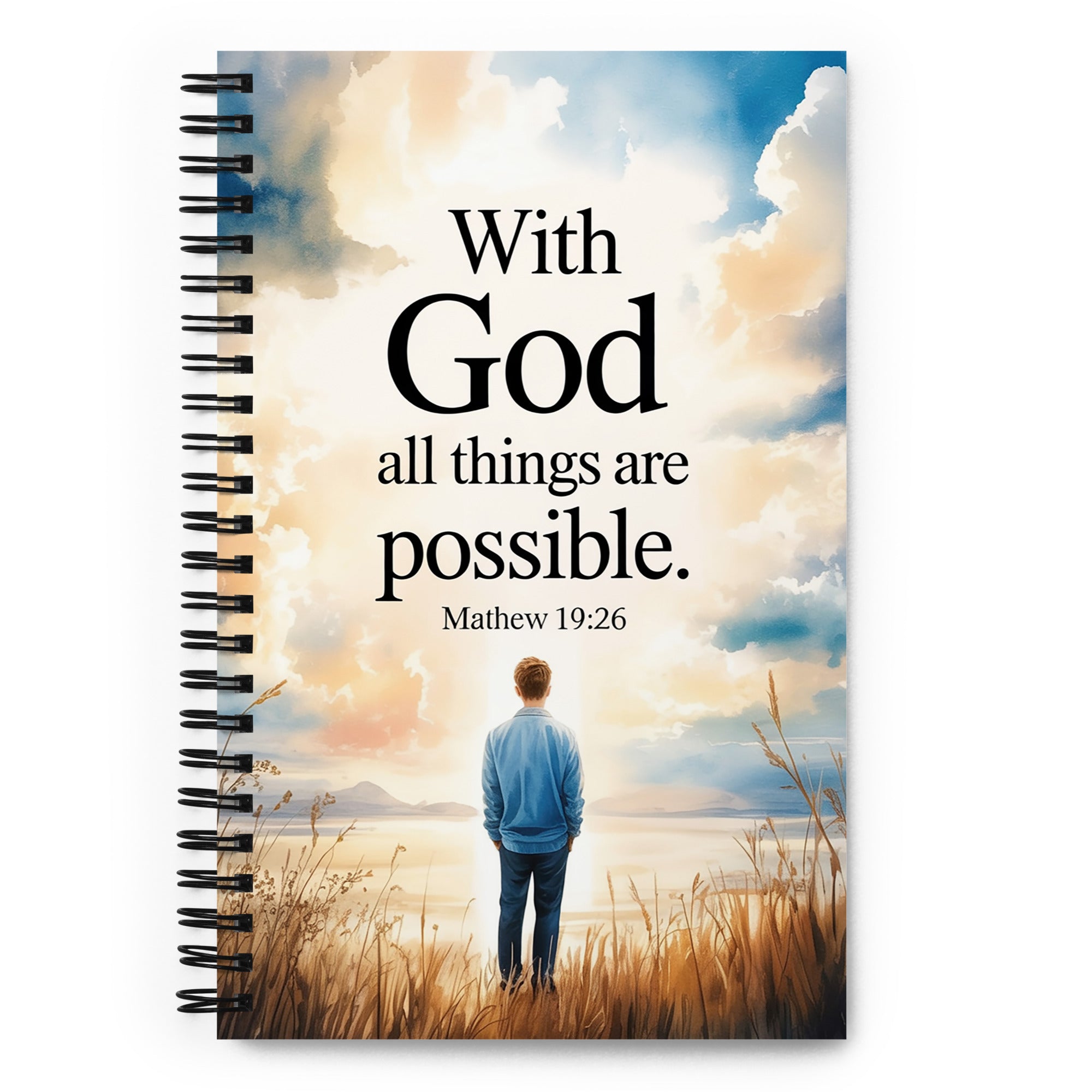 Matthew 19:26 Bible Verse Jesus Spiral Notebook Default Title