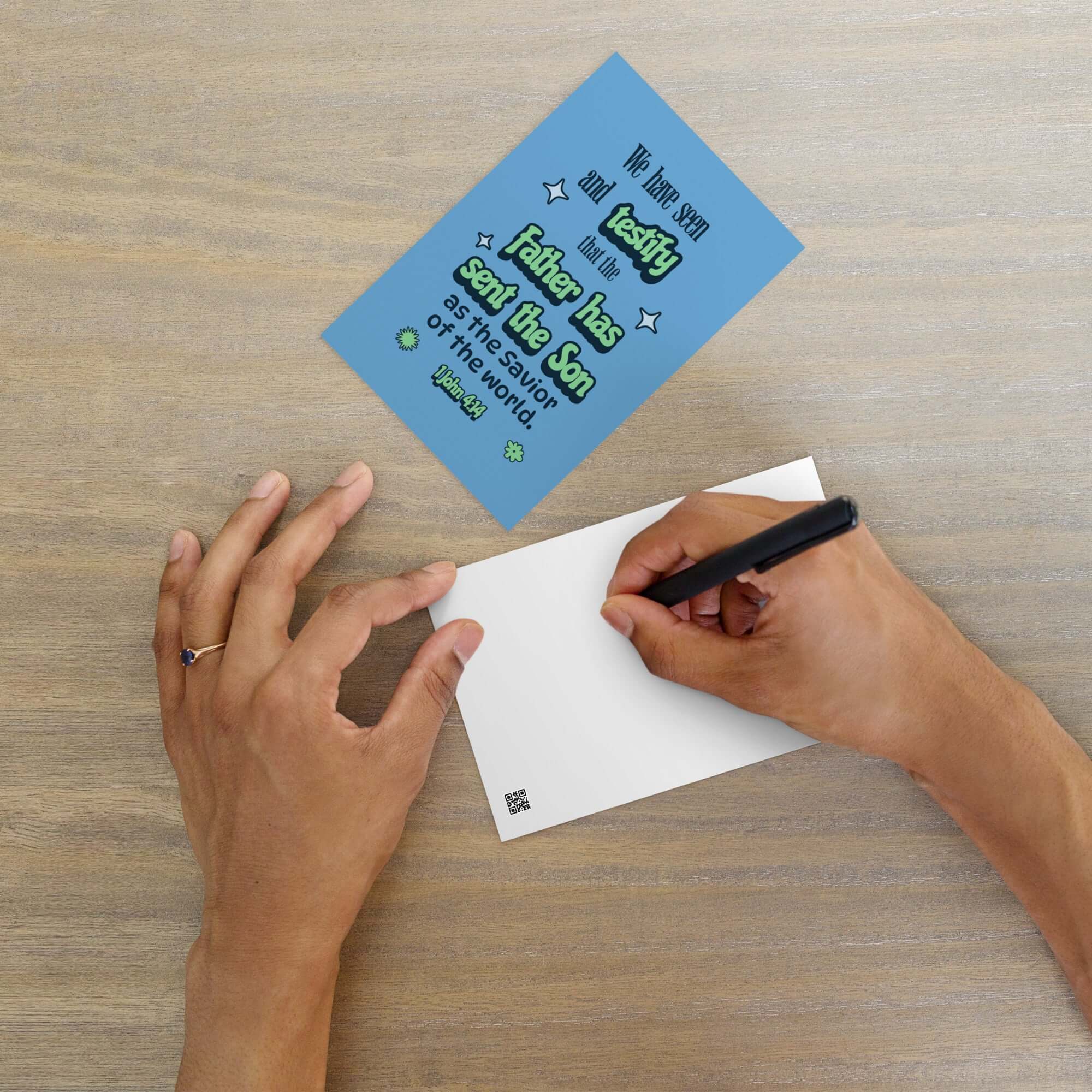 1 John 4:14 Bible Verse, sent the Son Standard Postcard Stationery Default Title