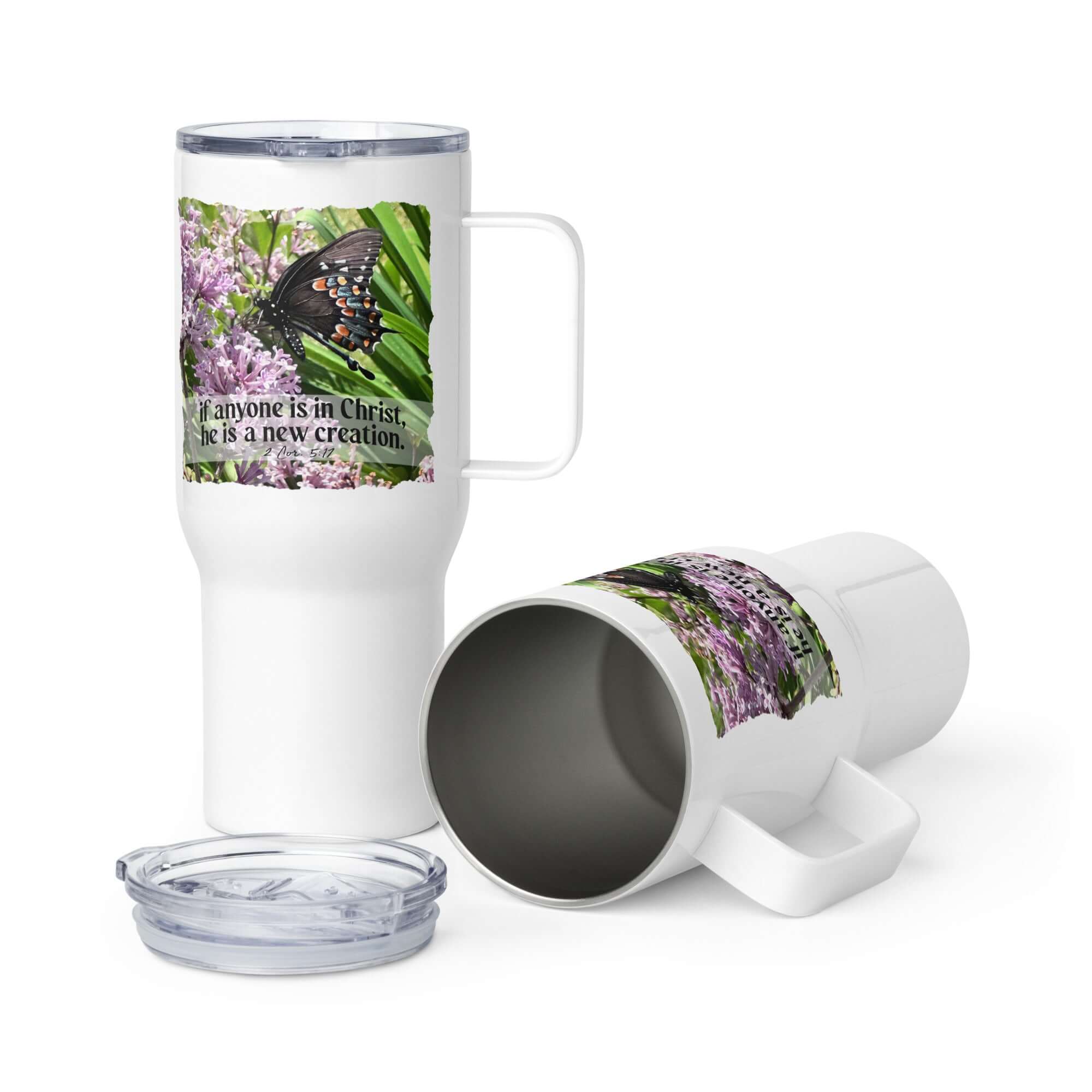 2 Corinthians 5:17 Bible Verse, Butterfly Travel Mug with a Handle Default Title