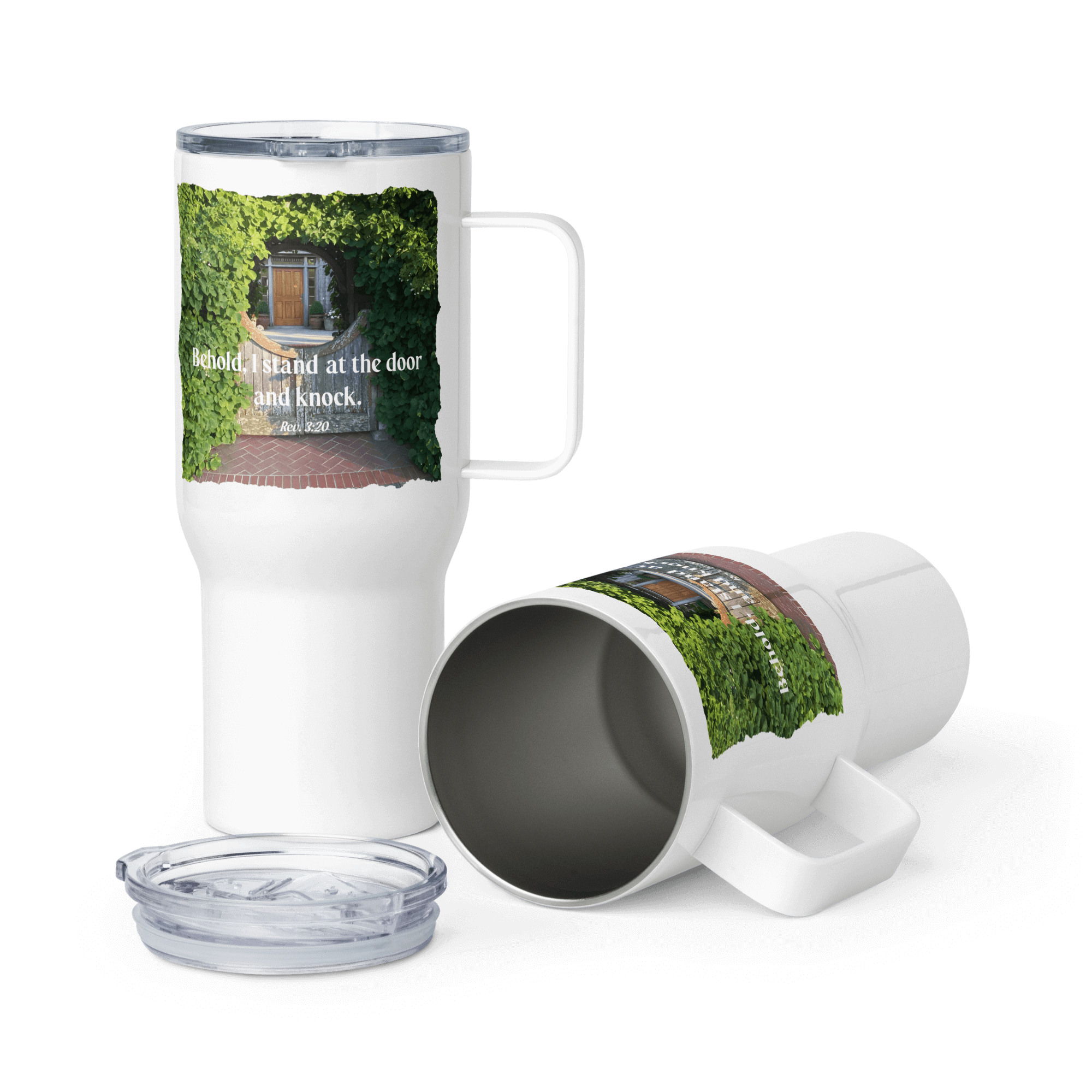 Revelation 3:20 Bible Verse, Garden Doorway Travel Mug with a Handle Default Title