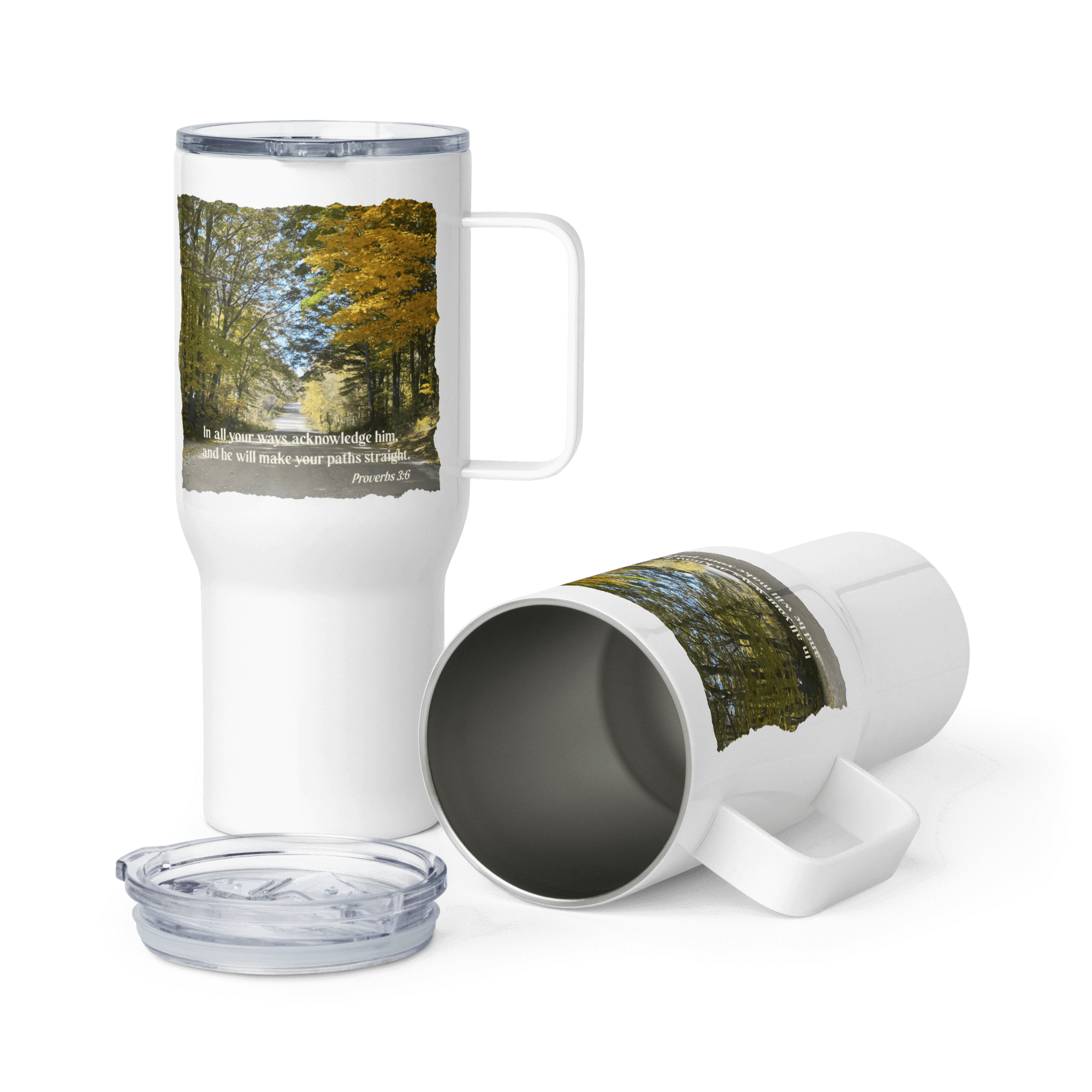Proverbs 3:6 Bible Verse, Fall Road Travel Mug with a Handle Default Title