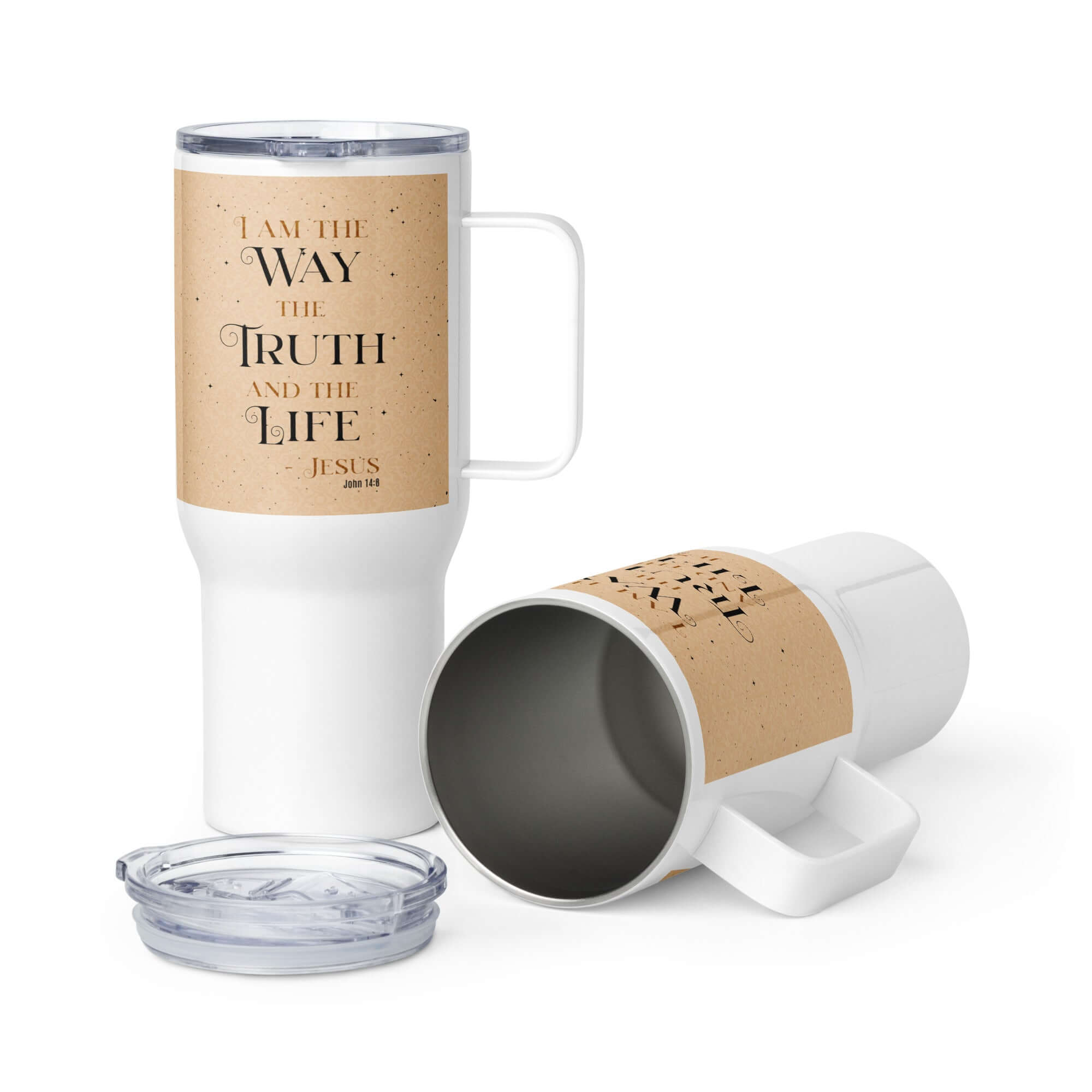 John 14:6 Bible Verse, Color Text Brown Background Travel Mug with a Handle Default Title