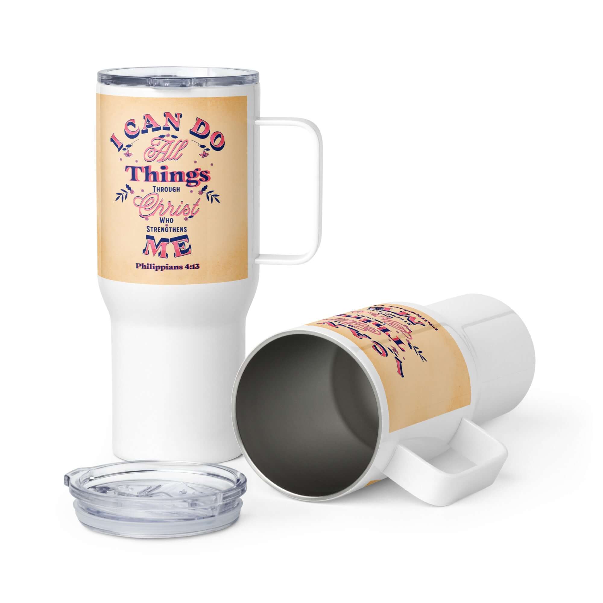 Philippians 4:13 Bible Verse, Christ Strengthens Me Travel Mug with a Handle Default Title