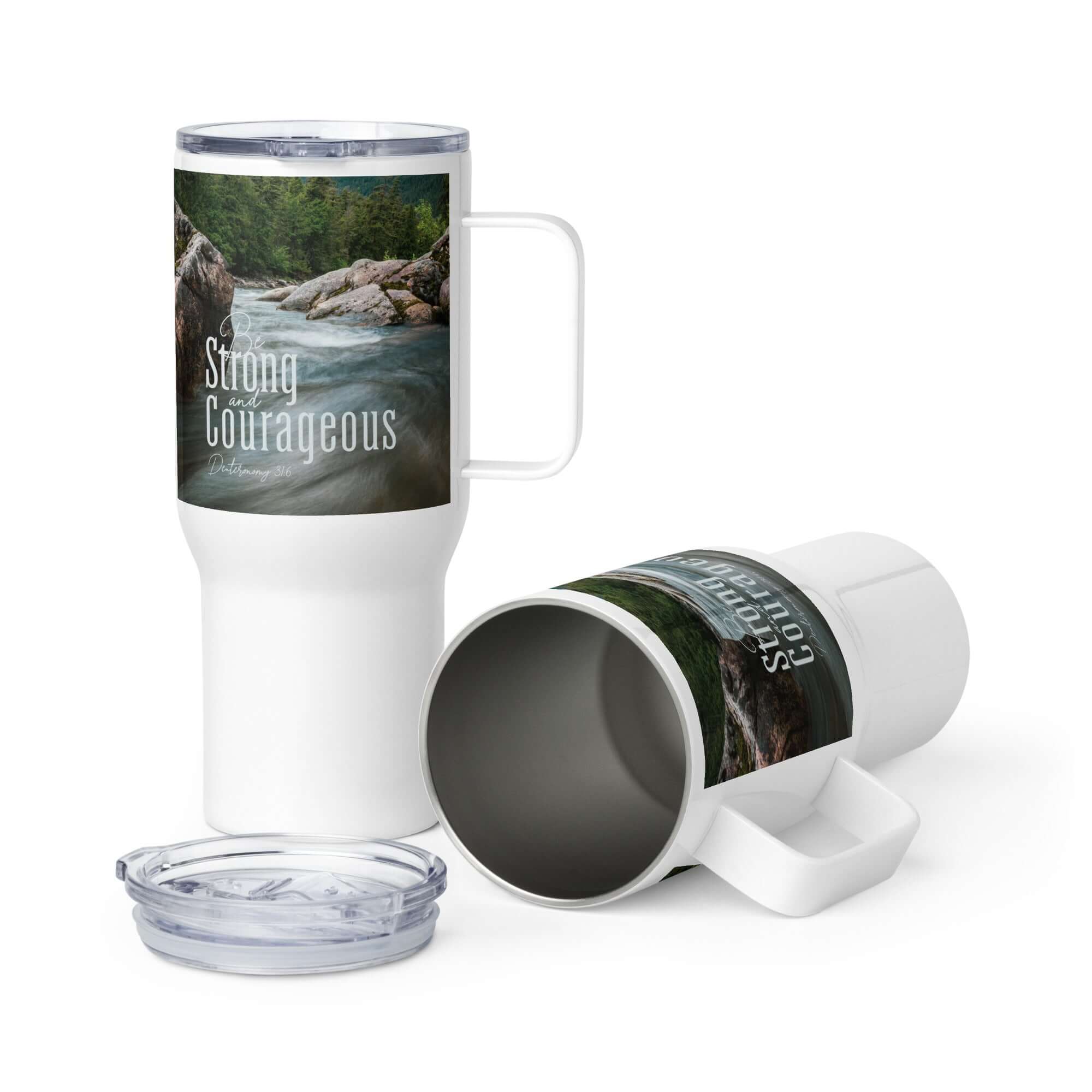 Deuteronomy 31:6 Bible Verse, Be strong and courageous Travel Mug with a Handle Default Title