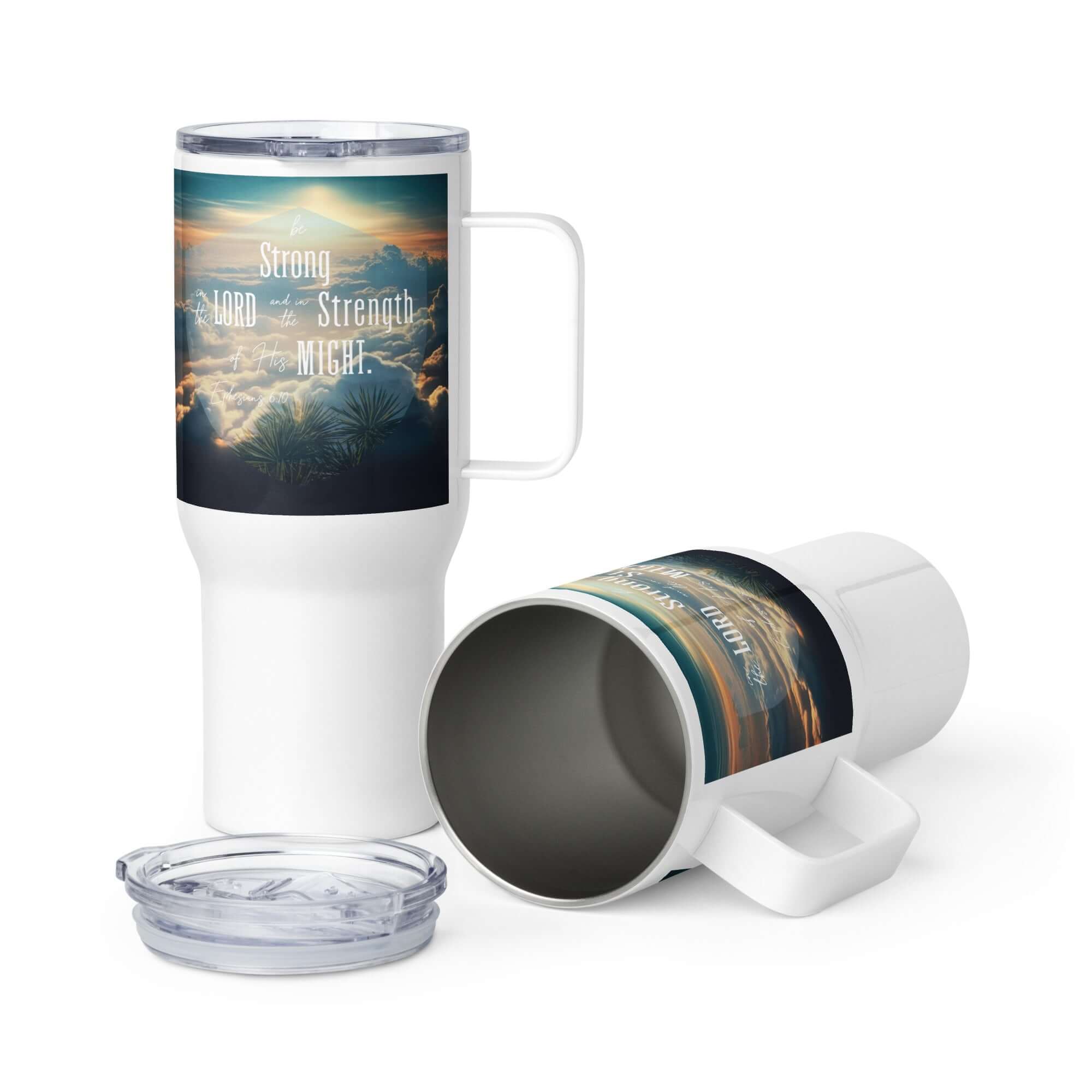 Ephesians 6:10 Bible Verse, be strong in the Lord Travel Mug with a Handle Default Title