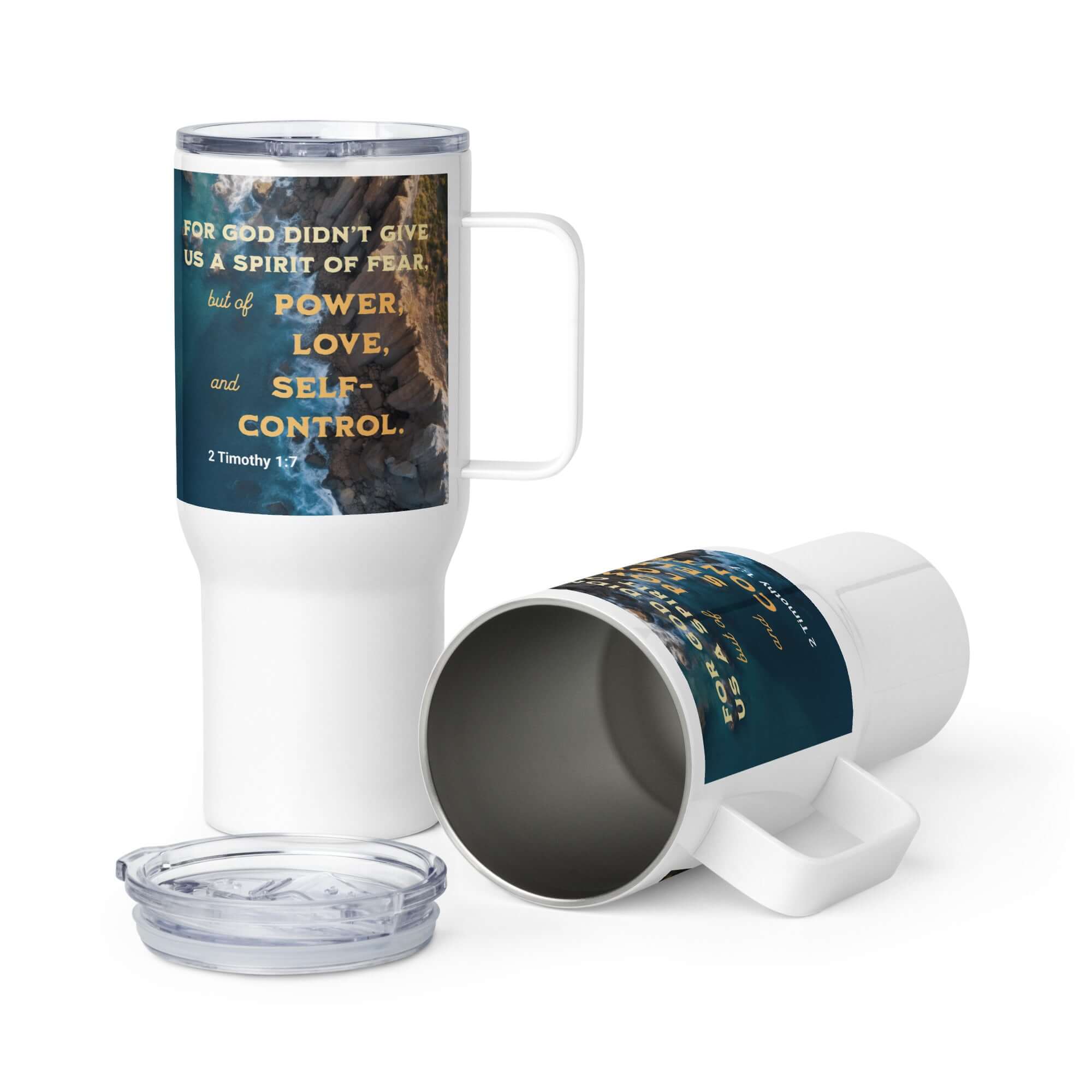 2 Timothy 1:7 Bible Verse, Power, Love, Self-Control Travel Mug with a Handle Default Title