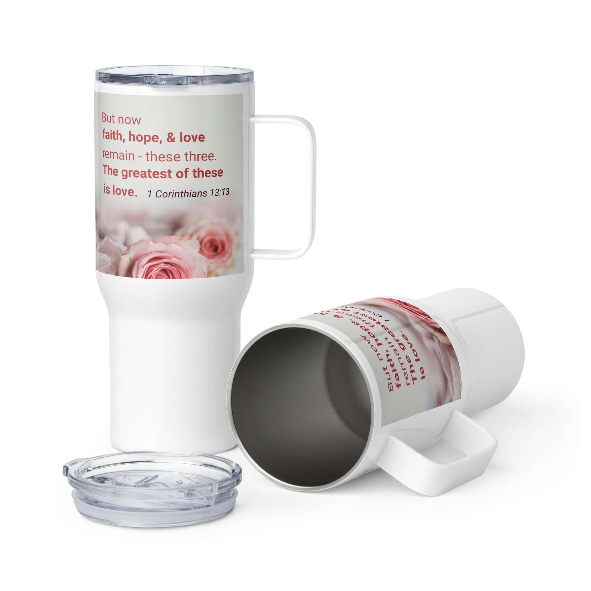 1 Corinthians 13:13 Bible Verse, The Greatest is Love Travel Mug with a Handle Default Title