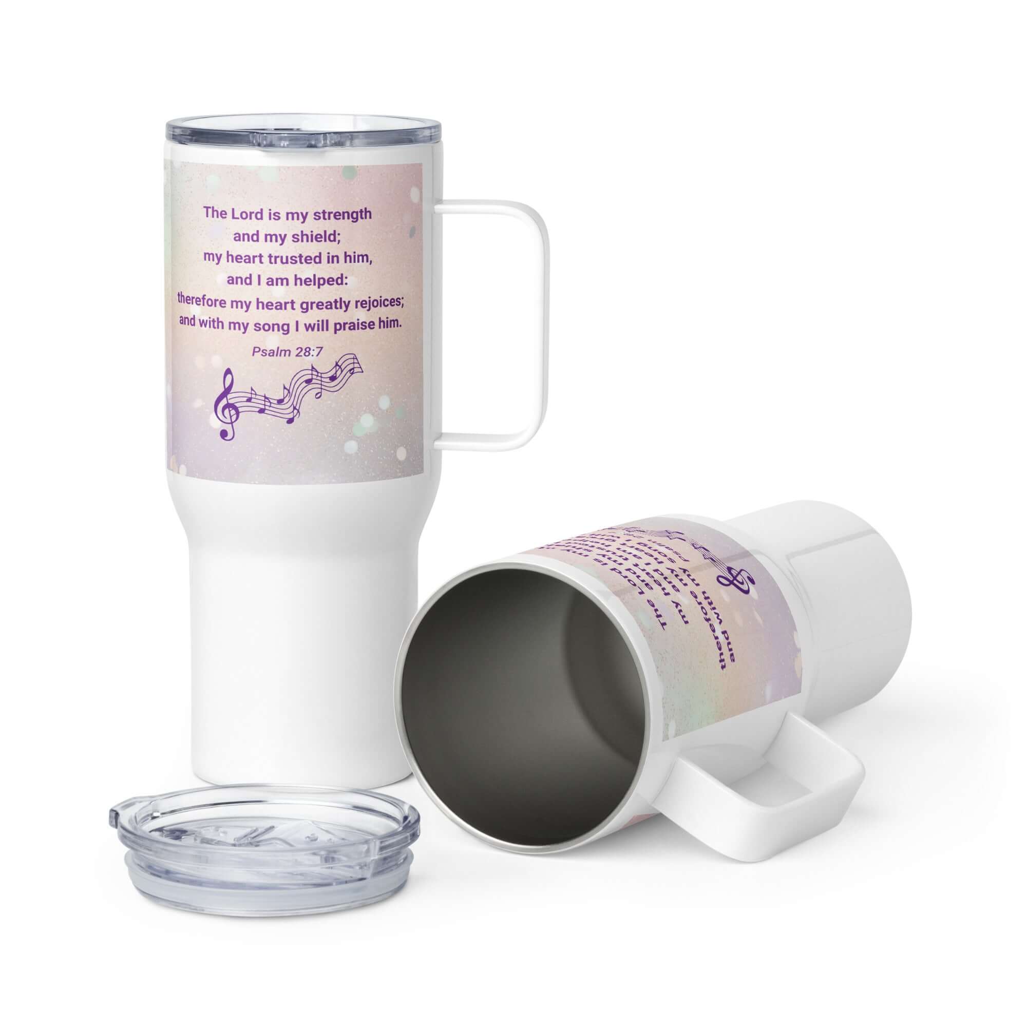 Psalm 28:7 Bible Verse, I will praise Him Travel Mug with a Handle Default Title