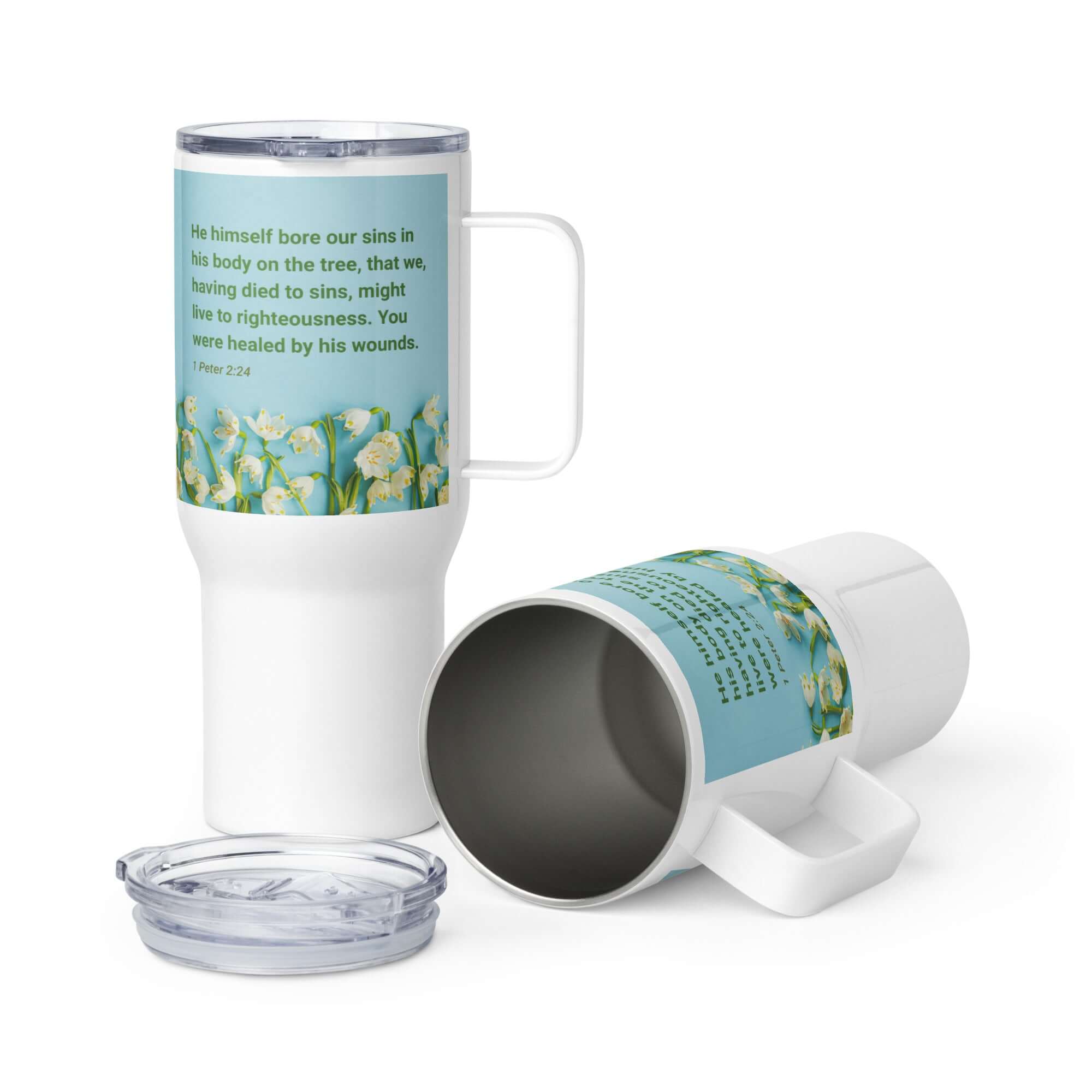 1 Peter 2:24 Bible Verse, healed by His wounds Travel Mug with a Handle Default Title
