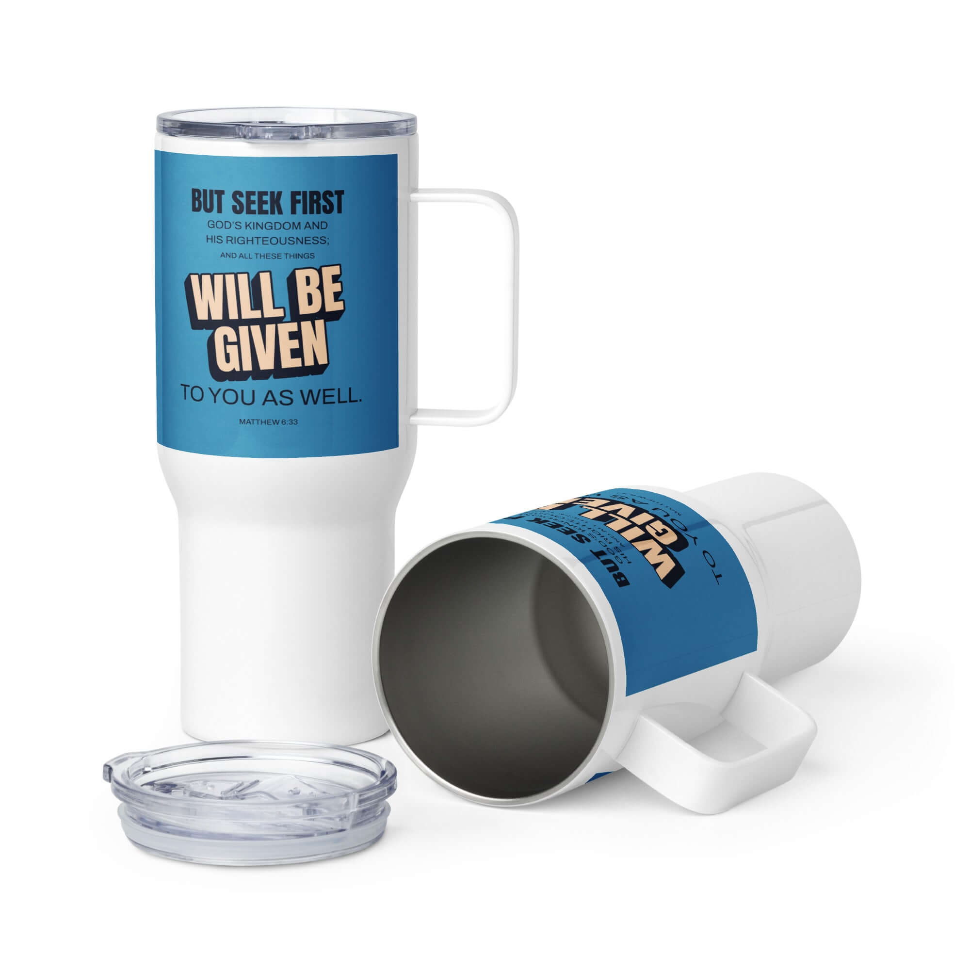 Matthew 6:33 Bible Verse, seek first God’s Kingdom Travel Mug with a Handle Default Title