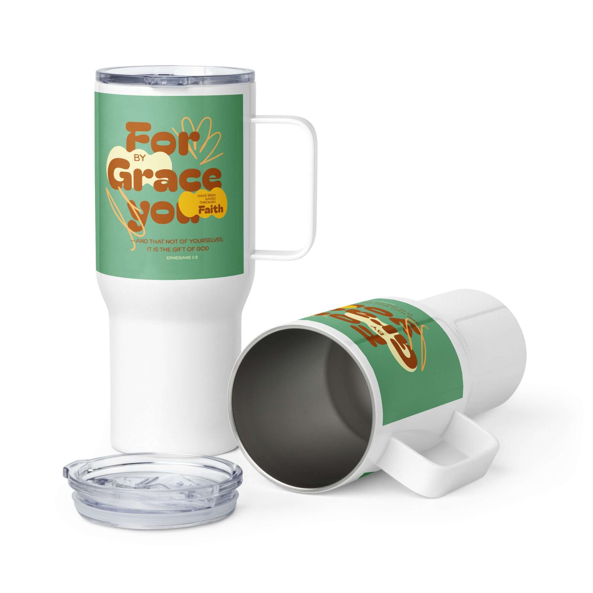 Ephesians 2:8 Bible Verse, for by grace Travel Mug with a Handle Default Title
