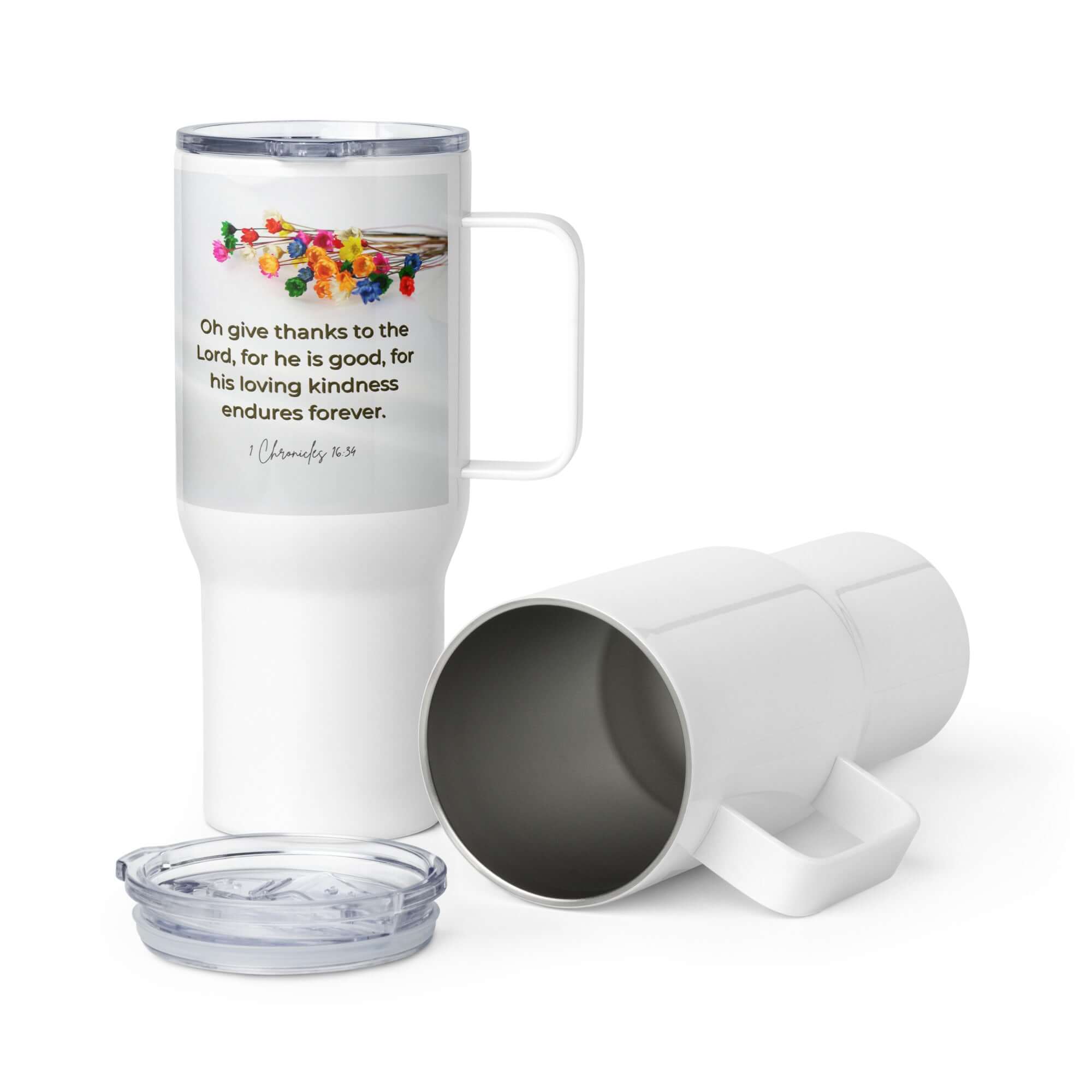 1 Chronicles 16:34 Bible Verse, give thanks Travel Mug with a Handle Default Title