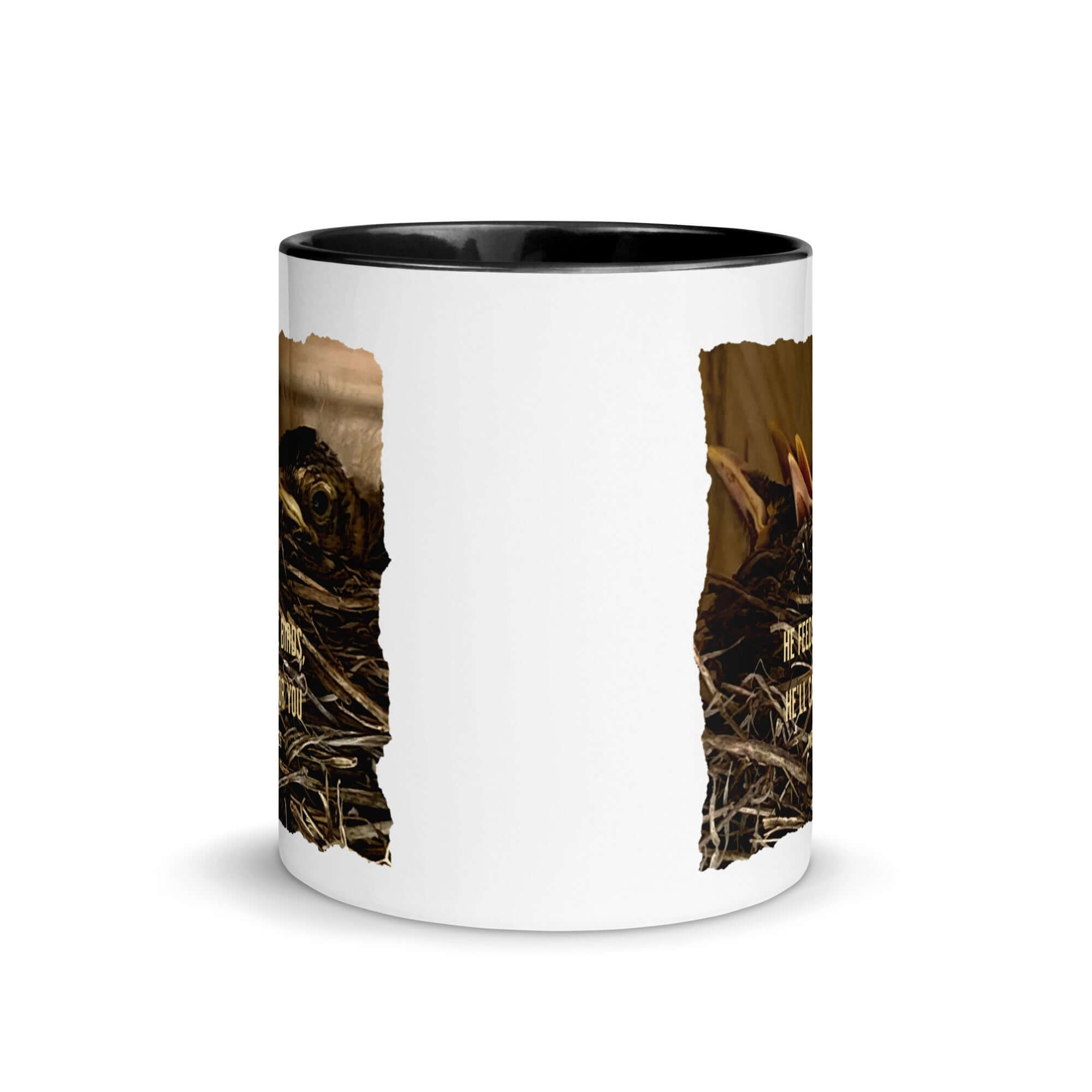 Matthew 6:26 Baby Robins, He'll Care for You White Ceramic Mug with Color Inside