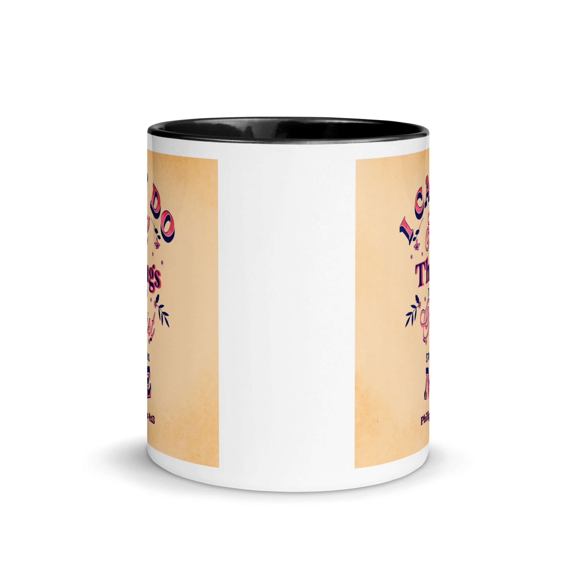 Philippians 4:13 Bible Verse, Christ Strengthens Me White Ceramic Mug with Color Inside