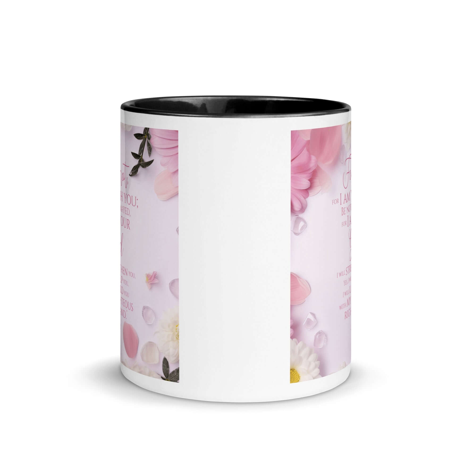 Isaiah 41:10 Bible Verse, God will strengthen you White Ceramic Mug with Color Inside