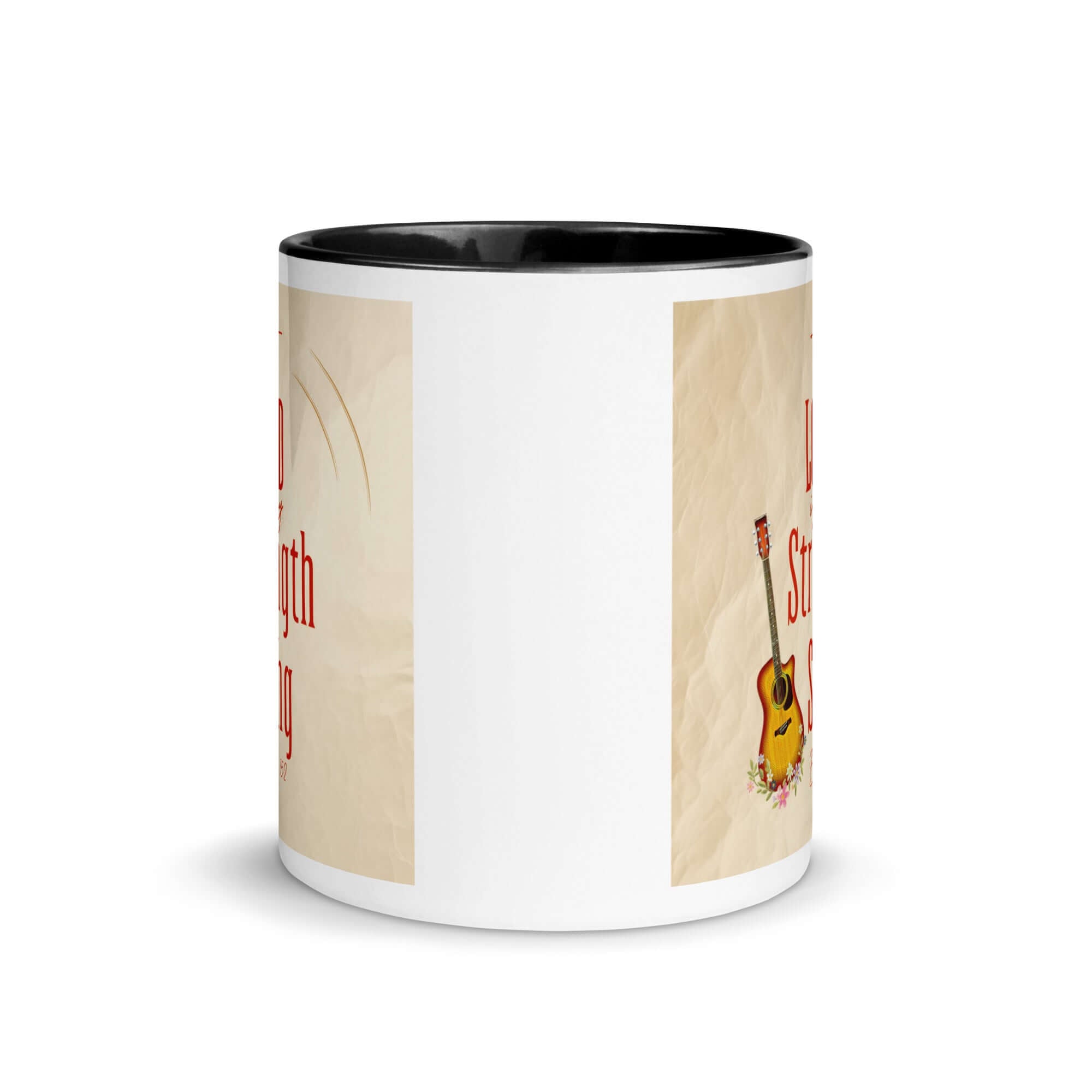 Exodus 15:2 Bible Verse, The LORD is my strength White Ceramic Mug with Color Inside