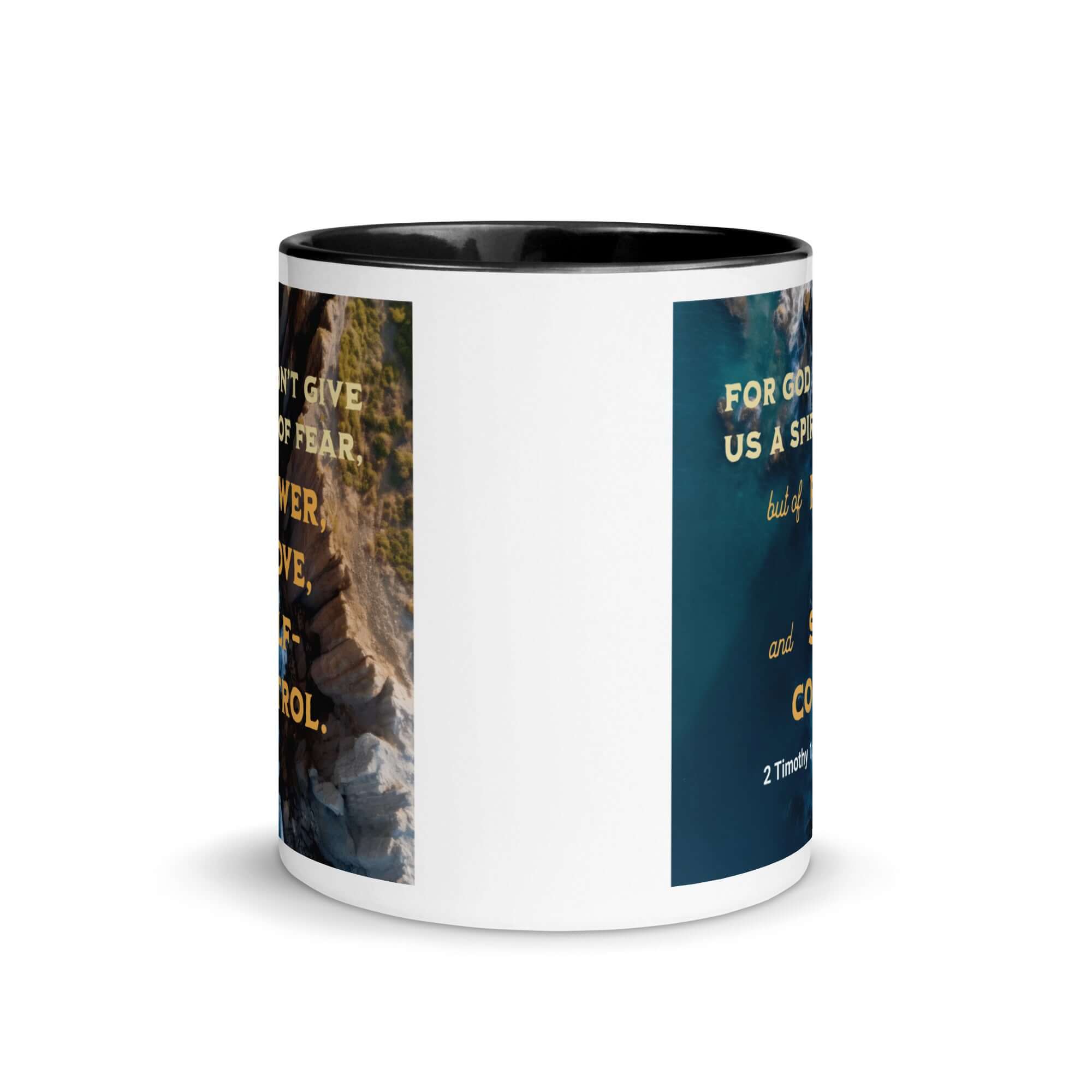 2 Timothy 1:7 Bible Verse, Power, Love, Self-Control White Ceramic Mug with Color Inside